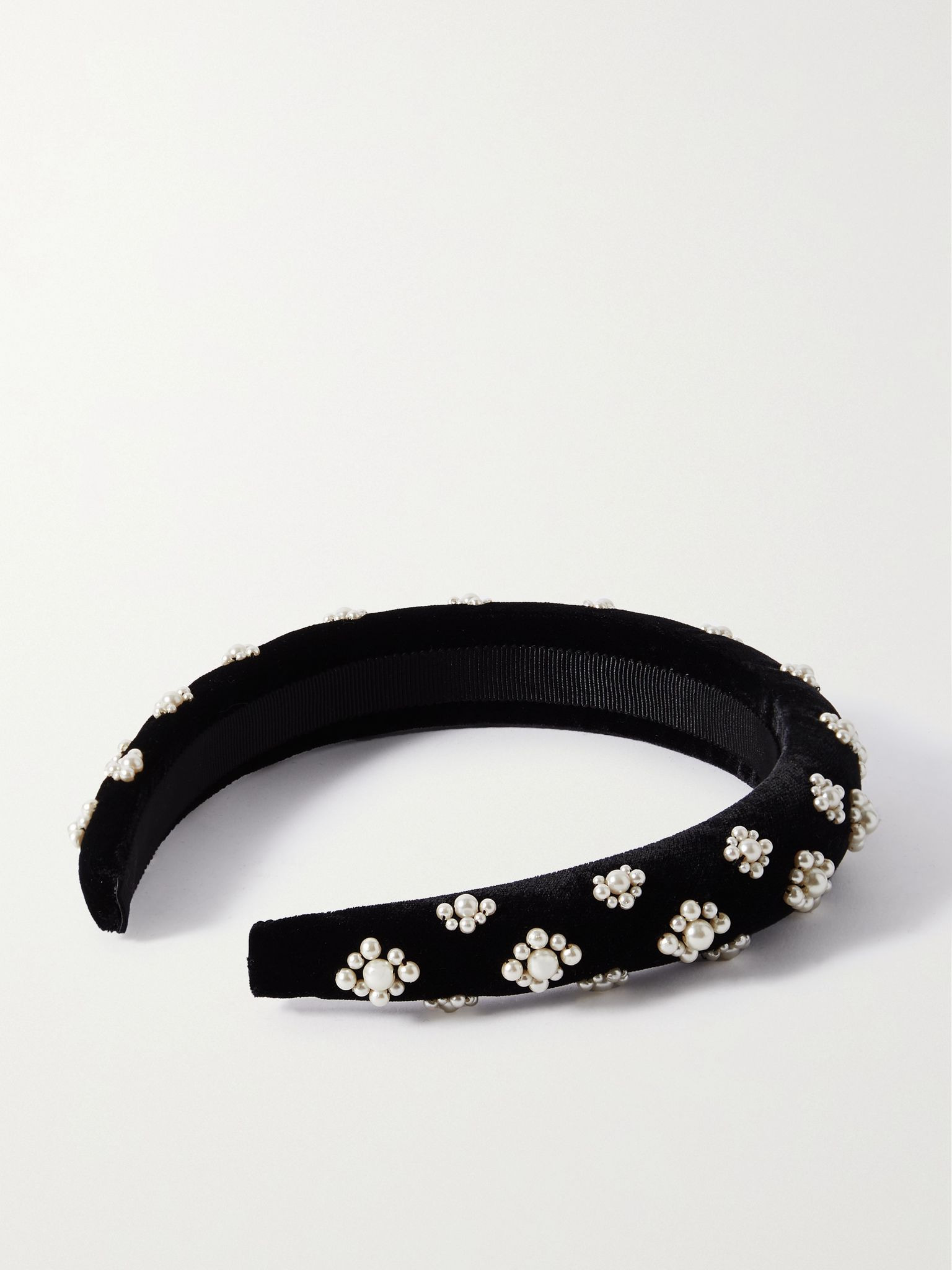 Margaret faux pearl-embellished velvet headband Black - 3