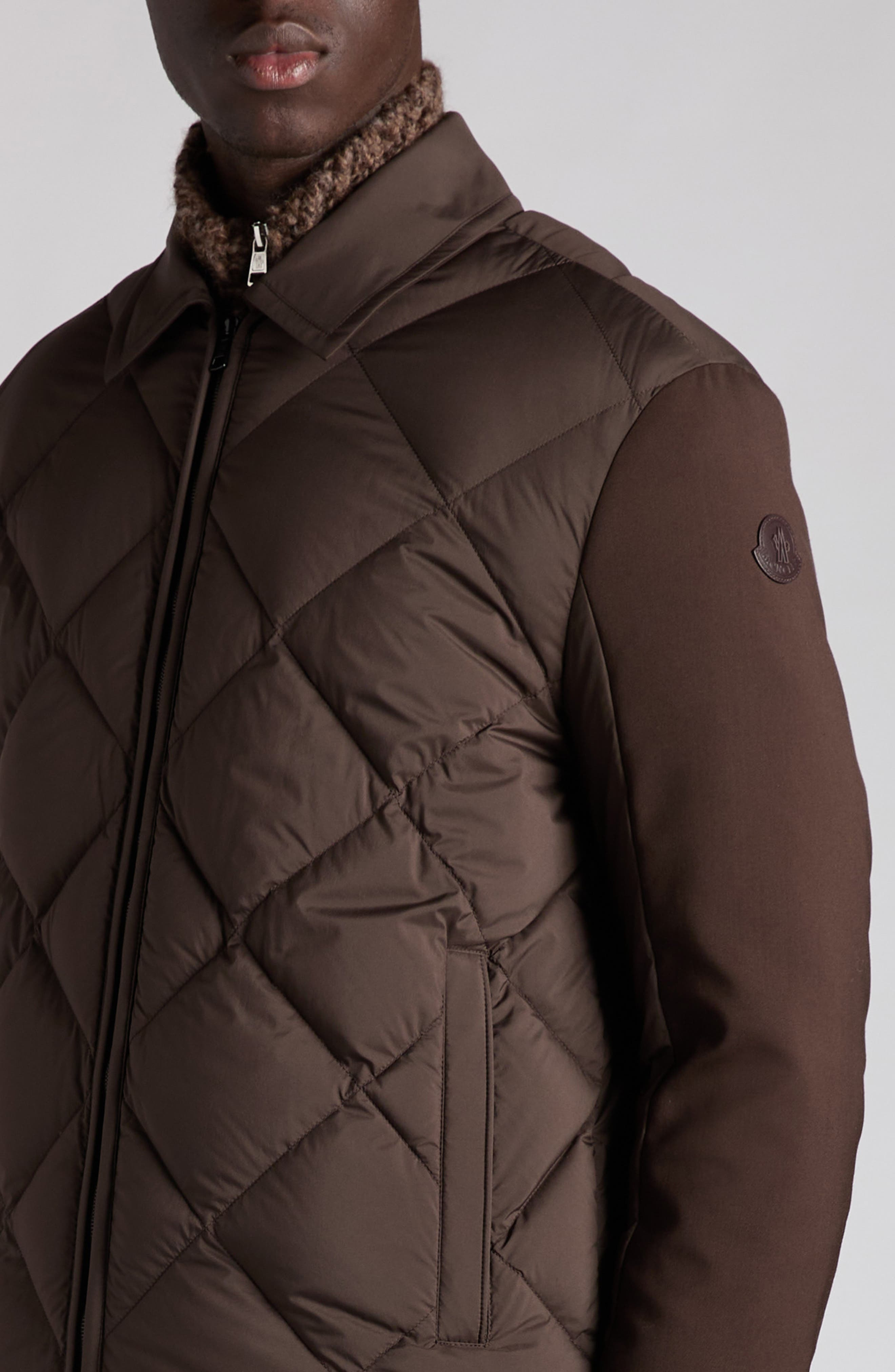 Moncler Aiguille Mixed Media Down Shirt Jacket in Brown at Nordstrom - 5