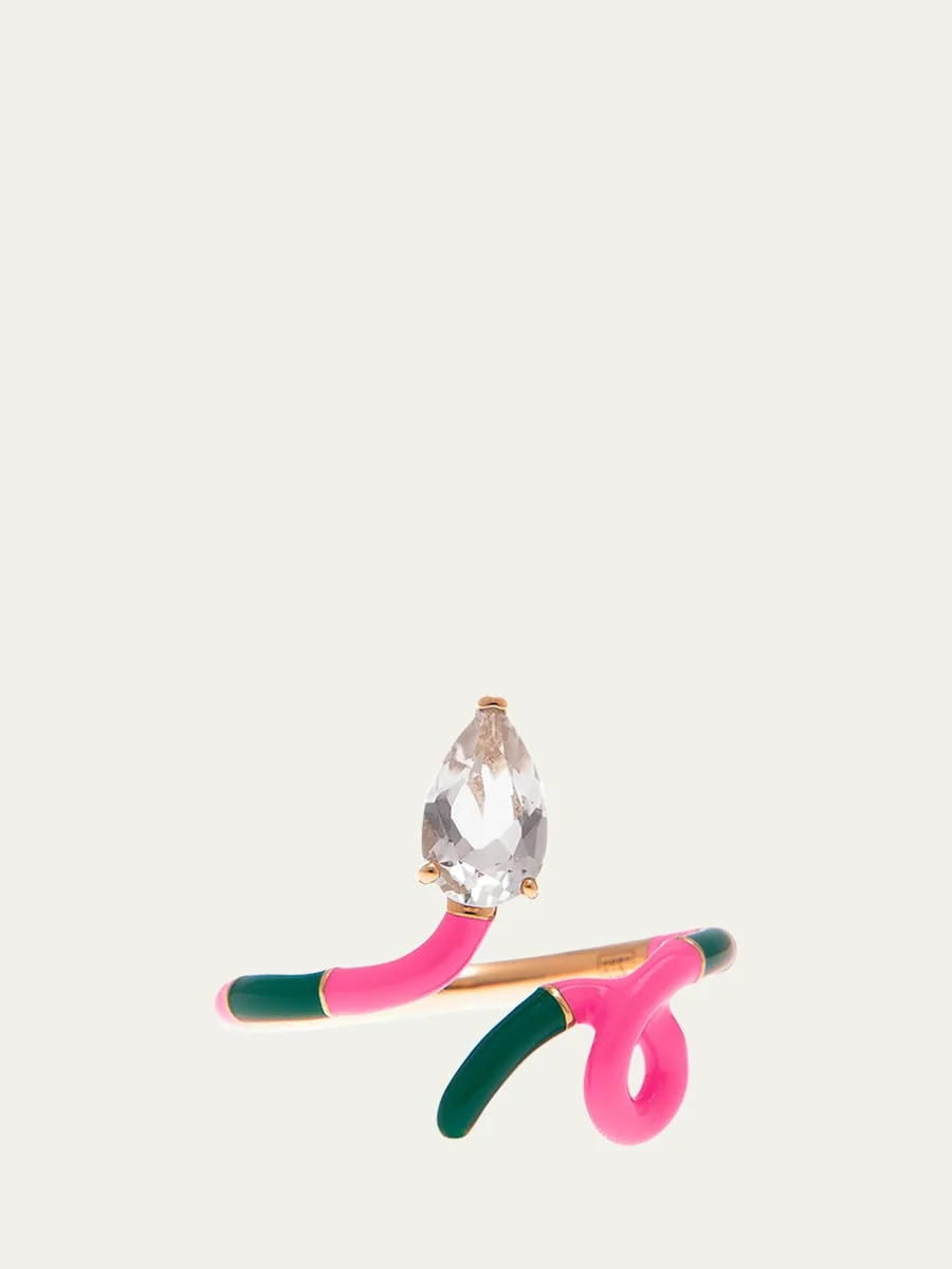 Drop-Cut Rock Crystal Duo Colored Ring in Evergreen and Bubble Gum Pink Enamel - 1