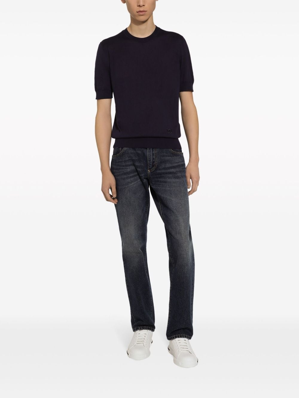 logo-embroidered silk knitted top - 3