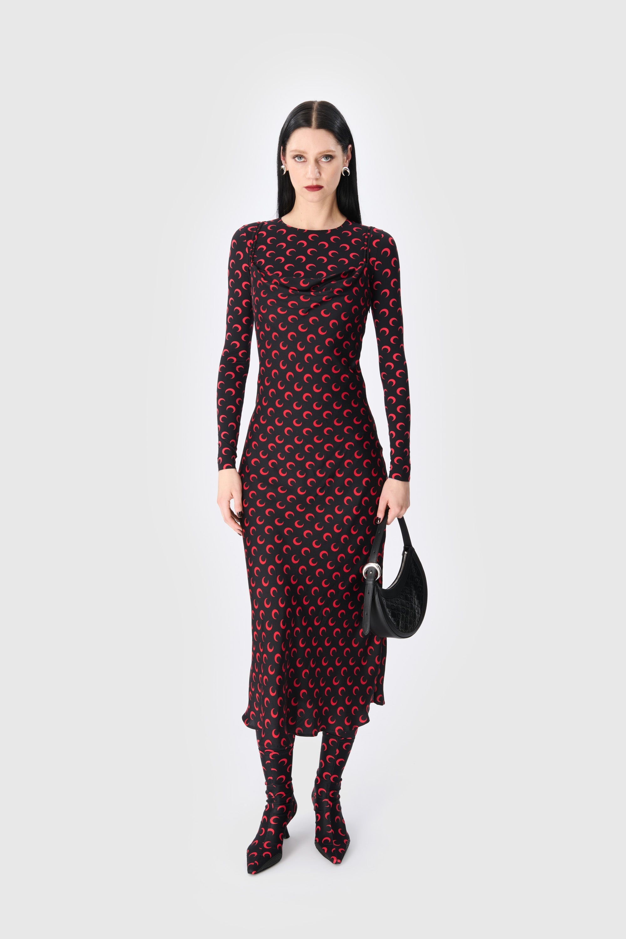 ワンピース MARINE SERRE MOON SATIN LONG SLIP DRESS Moon Printed Satin Long Slip Dress • Marine Serre