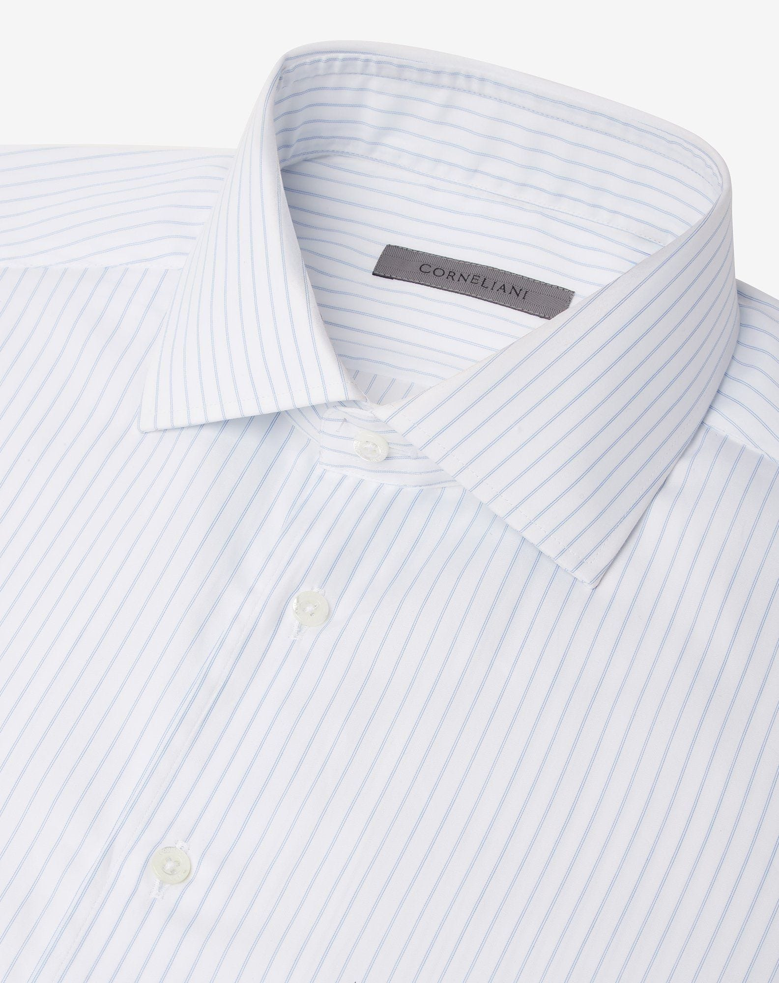 White cotton twill shirt with light Blue micro stripes - 4