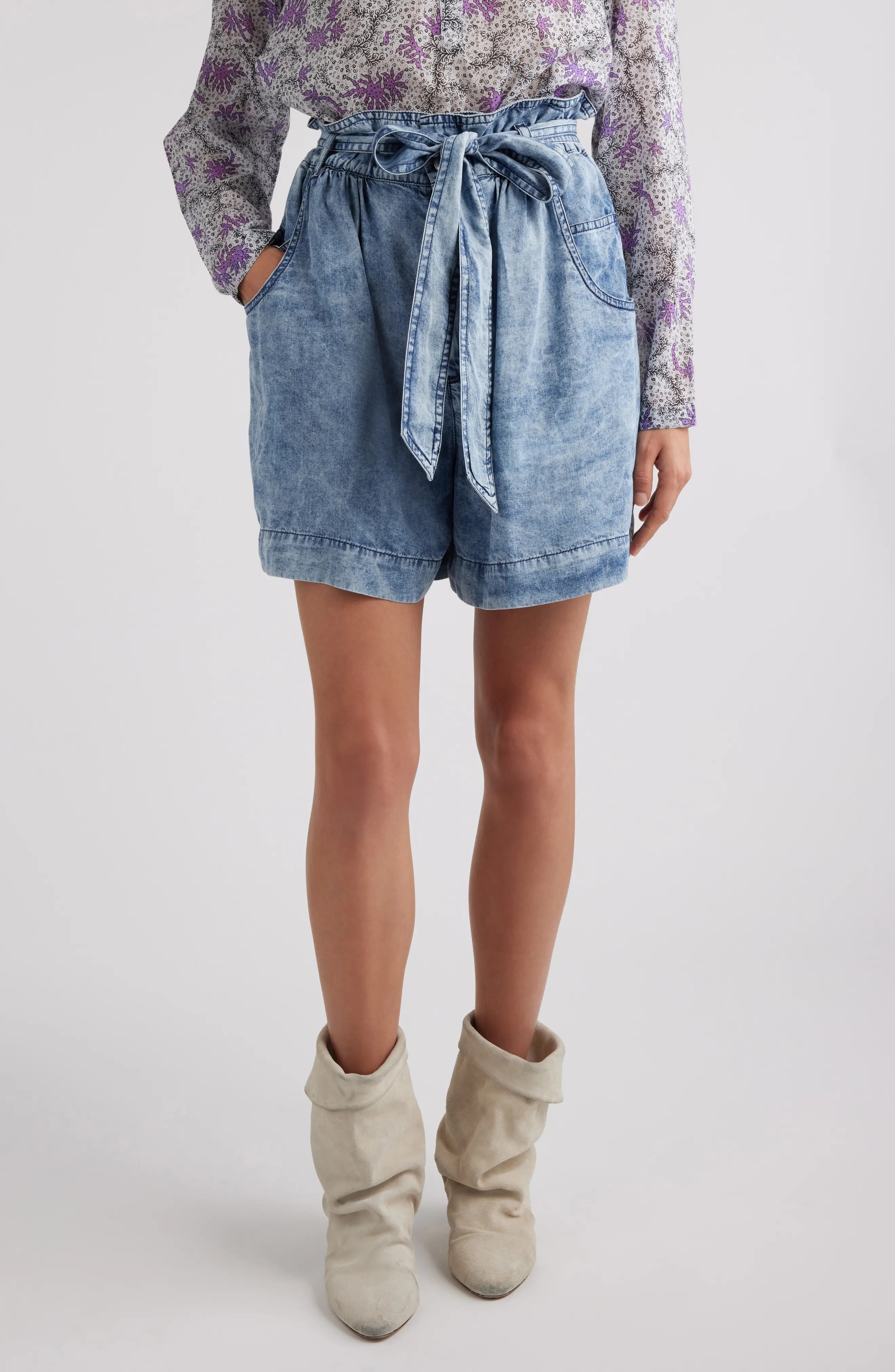 Pierine Tie Waist Denim Shorts - 1