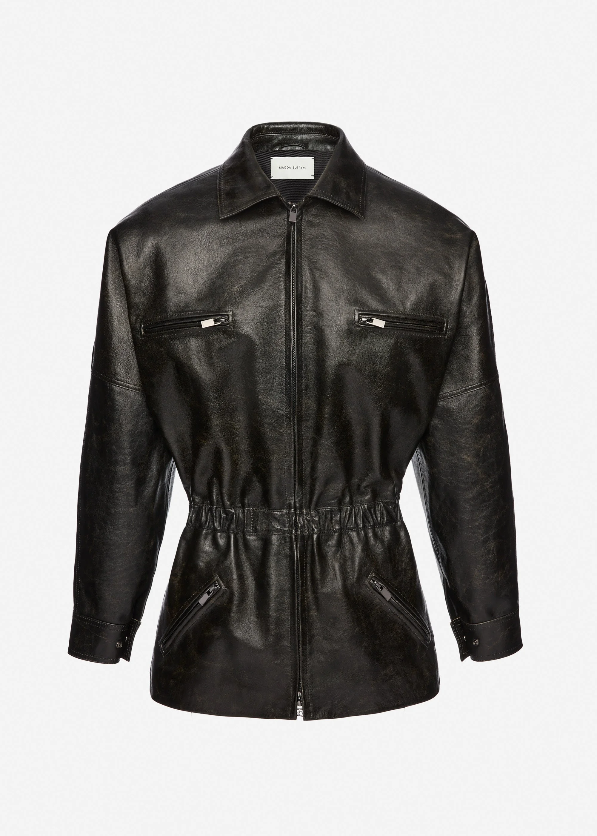 Cinched leather jacket in vintage black - 1