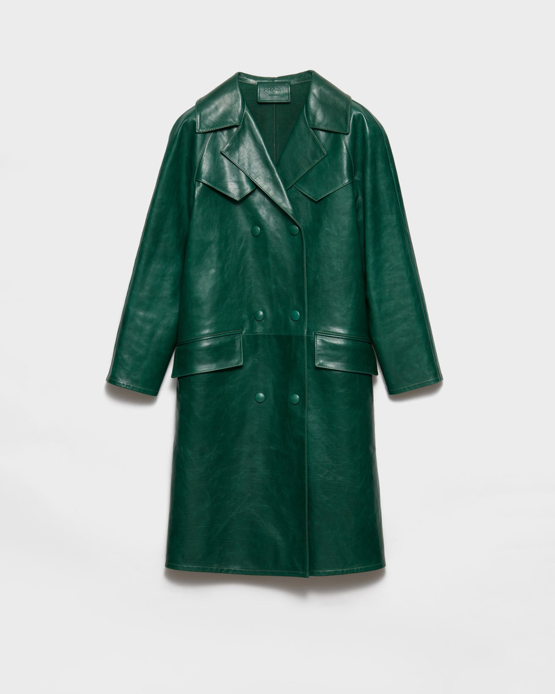 Double-breasted leather coat 1
