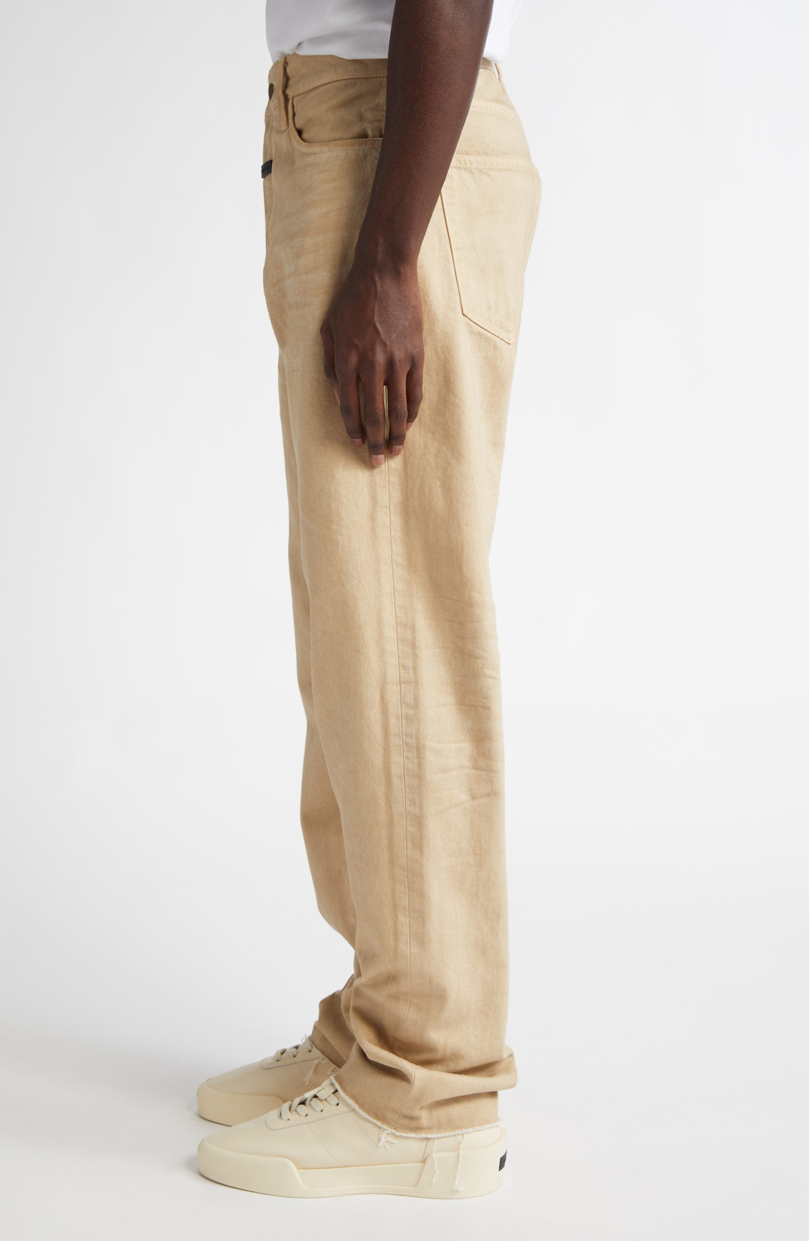 Fear of God Five-Pocket Raw Hem Straight Leg Jeans in Washed Dune at Nordstrom - 4
