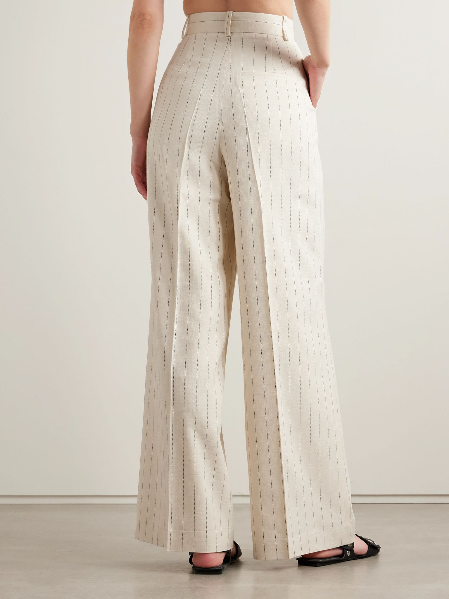 Lou pleated pinstriped woven wide-leg pants Off-white - 4
