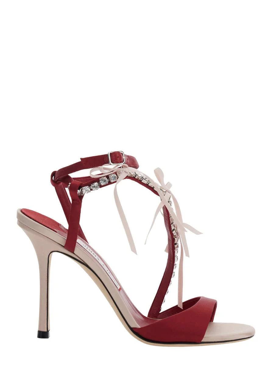 Jimmy Choo 'Lula' Red Heeled Sandals With Crystal Straps And Shaped Bows In Satin Woman - 1