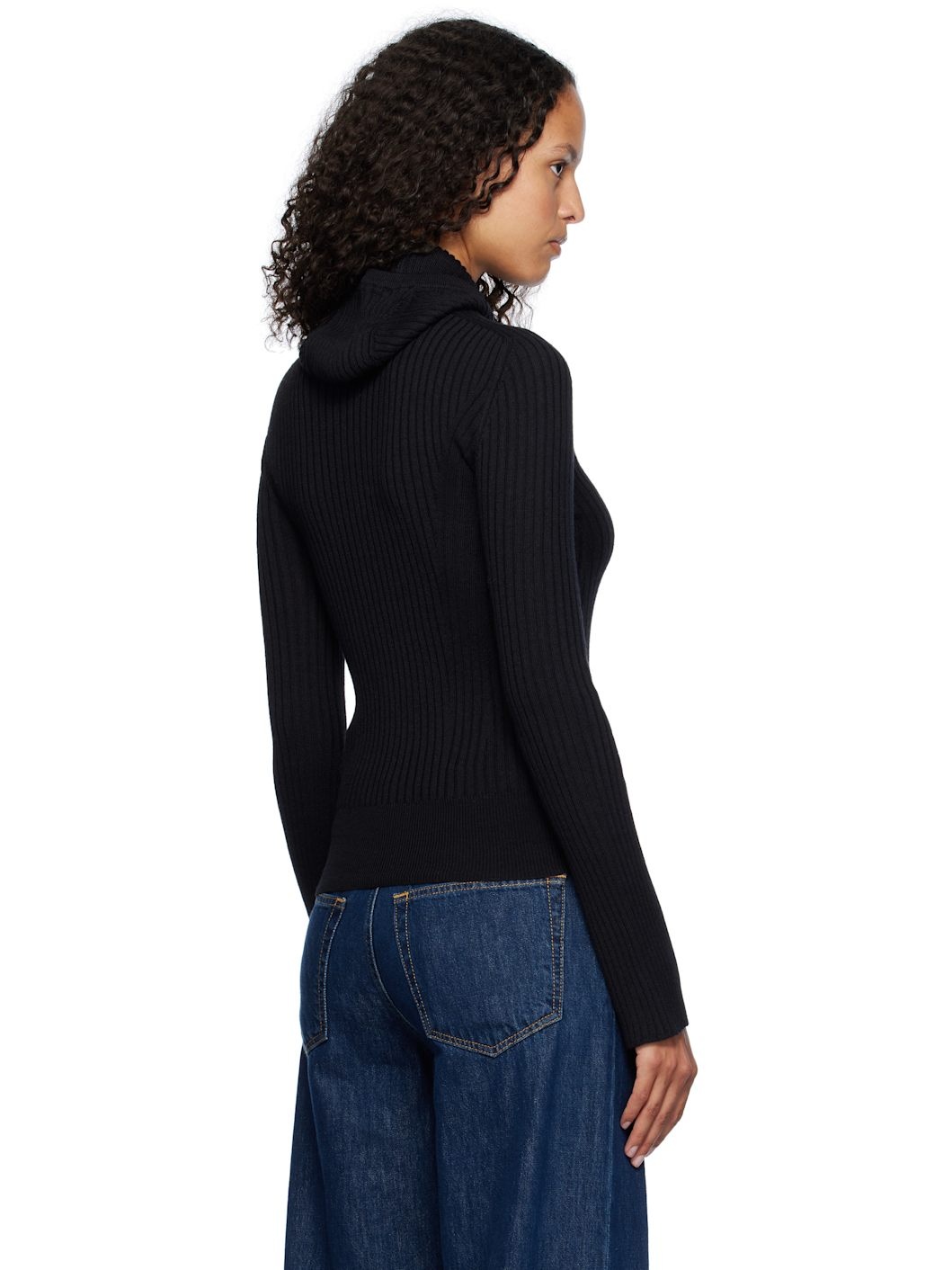 Black Virgin Wool Hoodie - 3