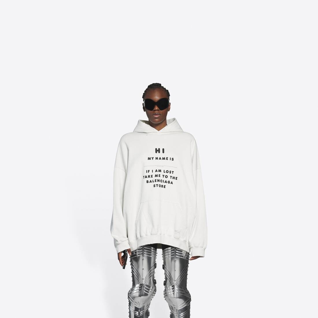 Hi My Name Is Boxy Hoodie in White - 3