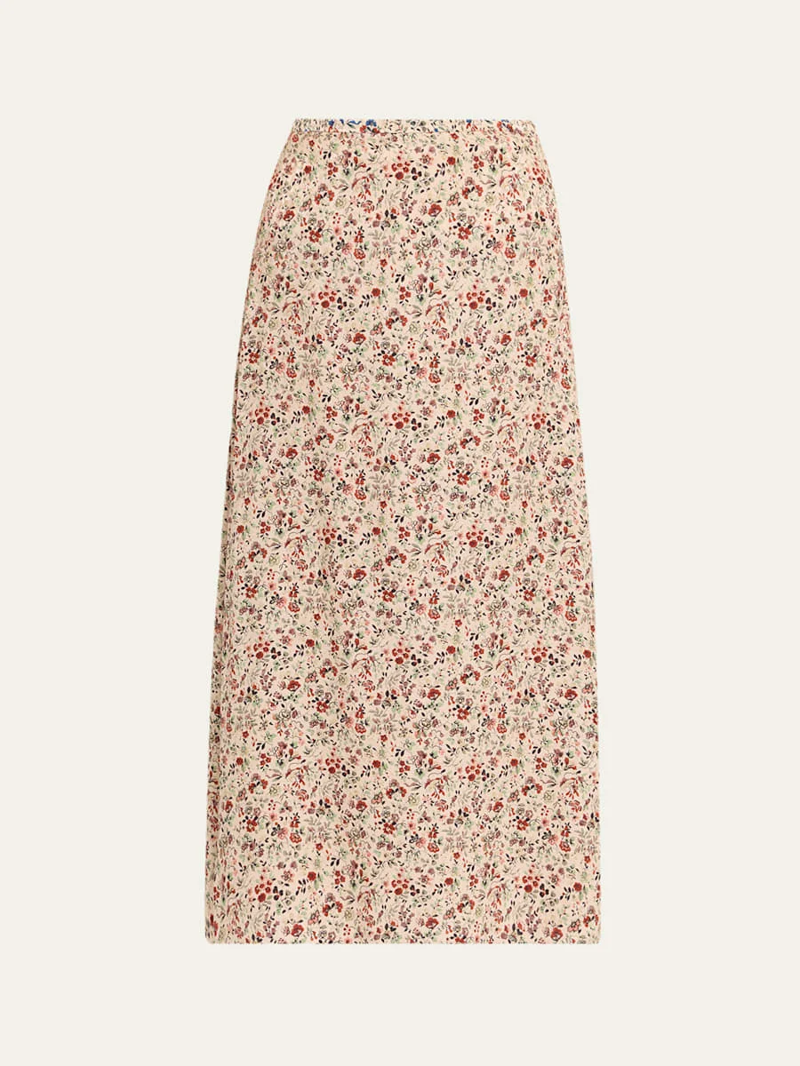 Simona Floral-Print Silk Twill Midi Skirt - 1