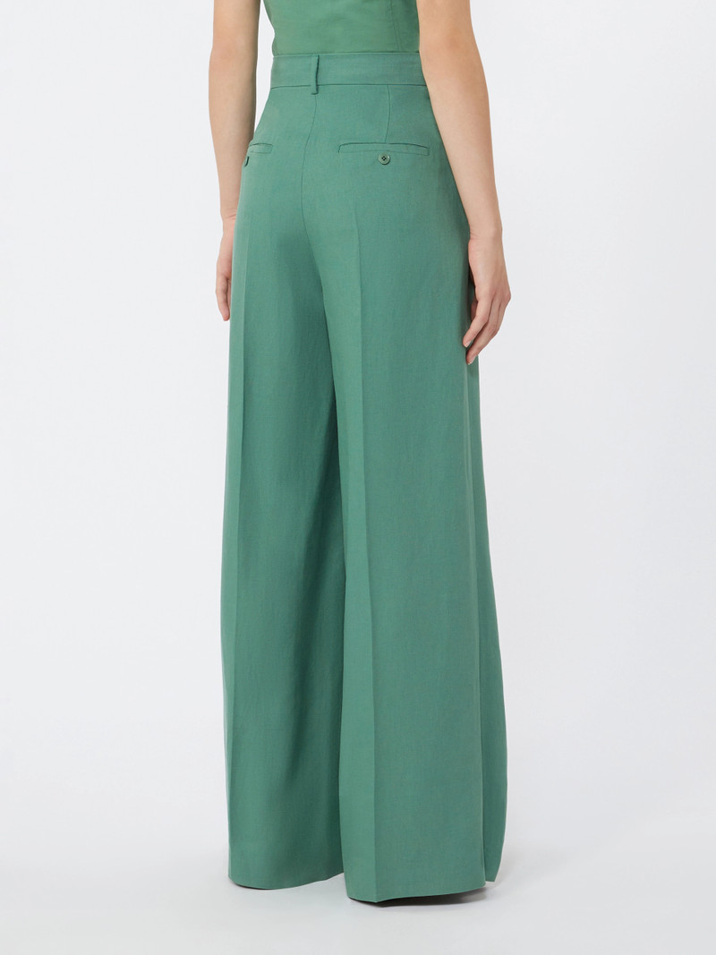 VELIERO Viscose and linen wide-leg trousers - GREEN 4