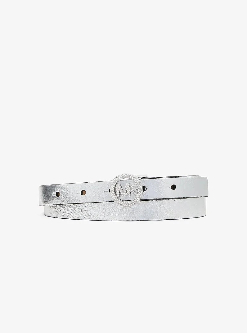 Embellished Metallic Leather Belt - 1