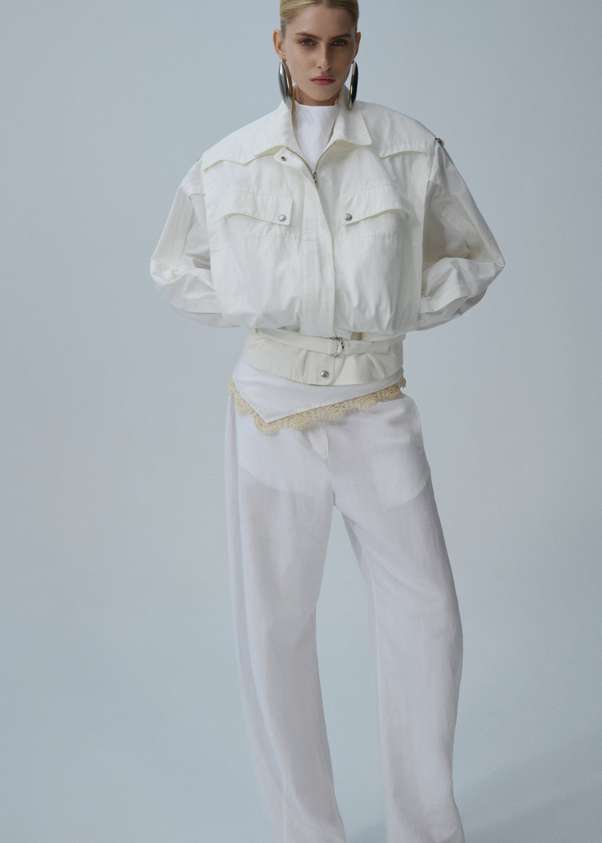 Oversized cotton jacket in white - 6