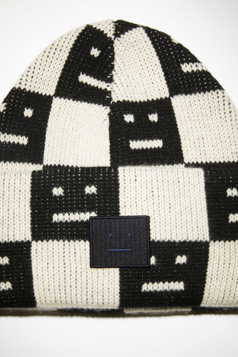 Jacquard knit beanie hat - Black/oatmeal melange 4