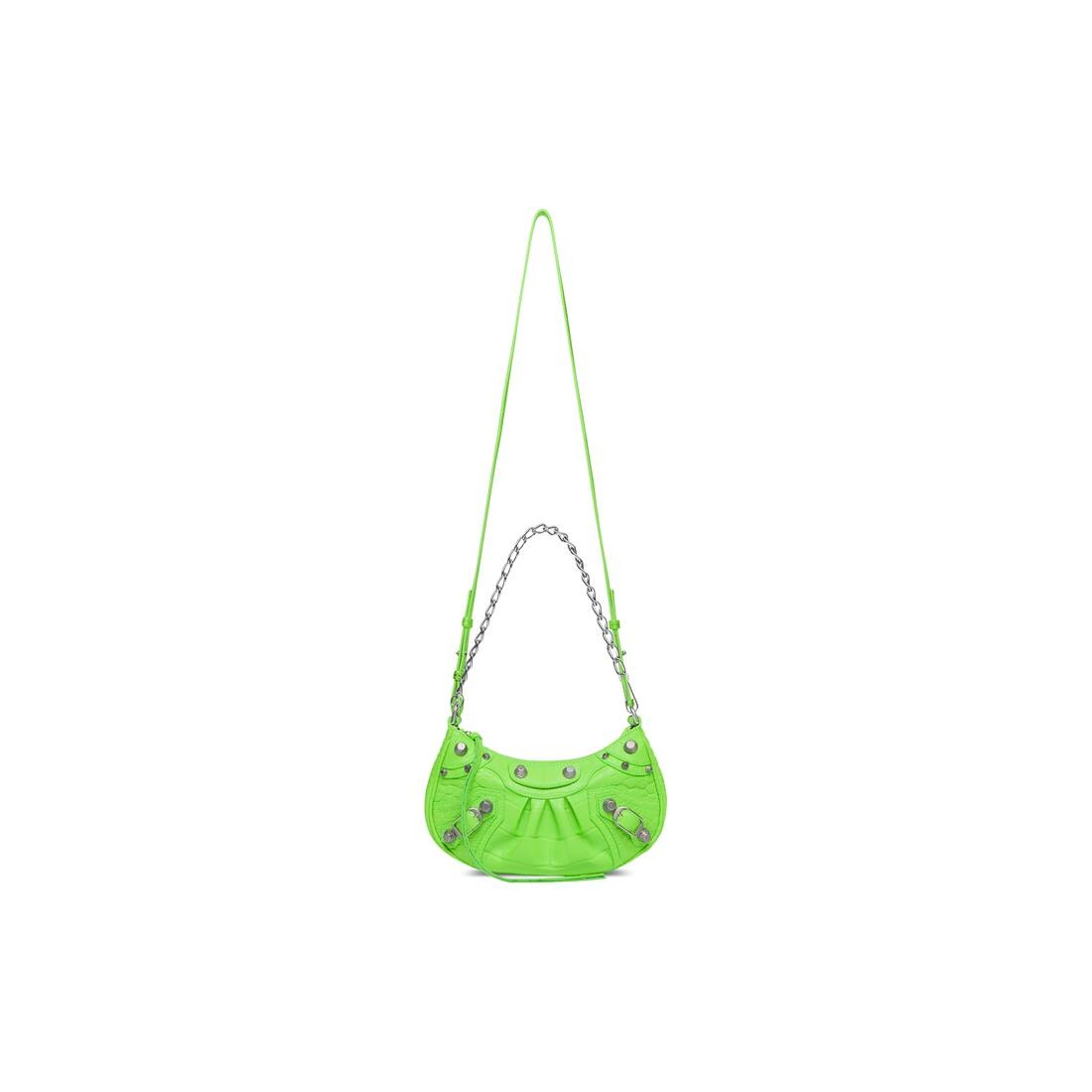 Women's Le Cagole Mini Purse With Chain Crocodile Embossed  in Bright Green - 6