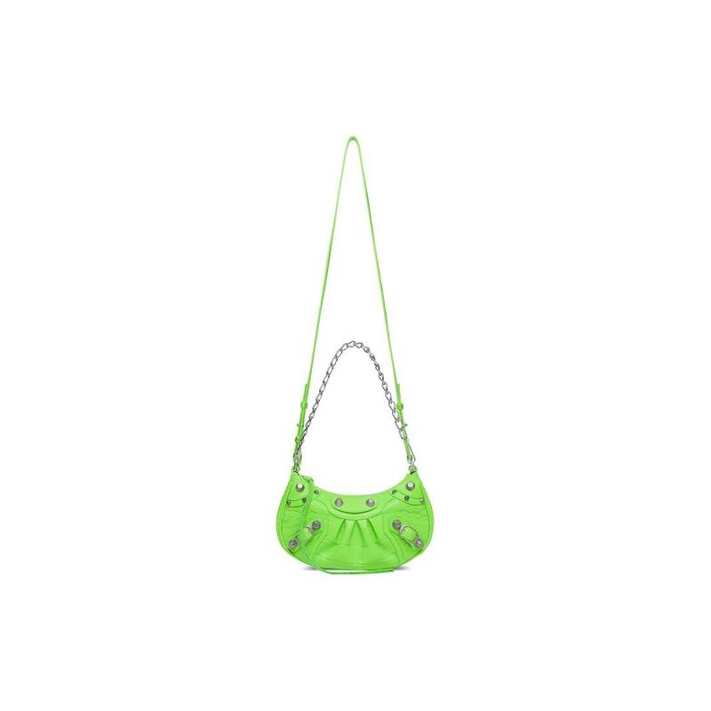 Women's Le Cagole Mini Purse With Chain Crocodile Embossed in Bright Green 6
