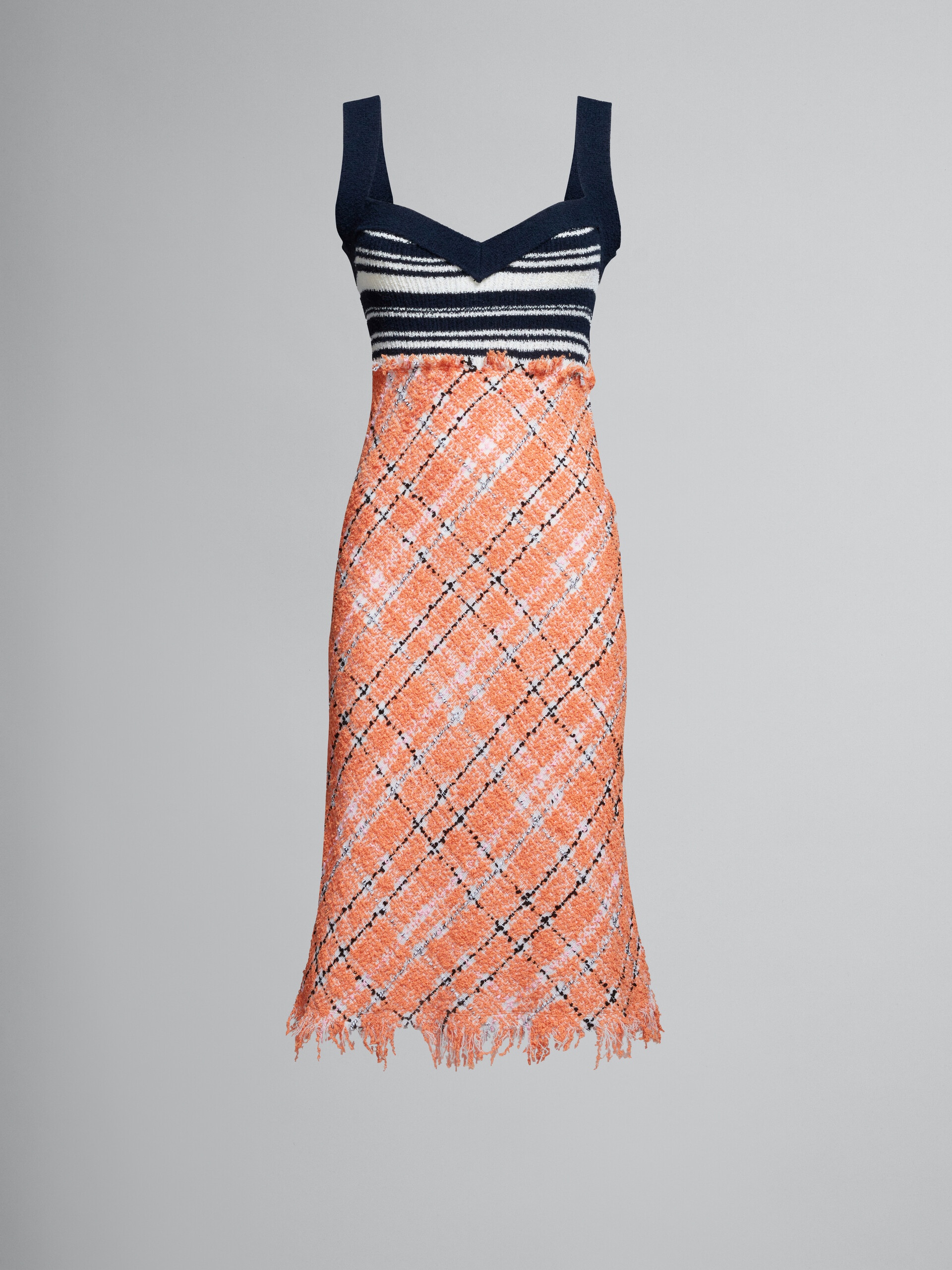 COTTON TWEED DRESS WITH KNITTED TOP - 1