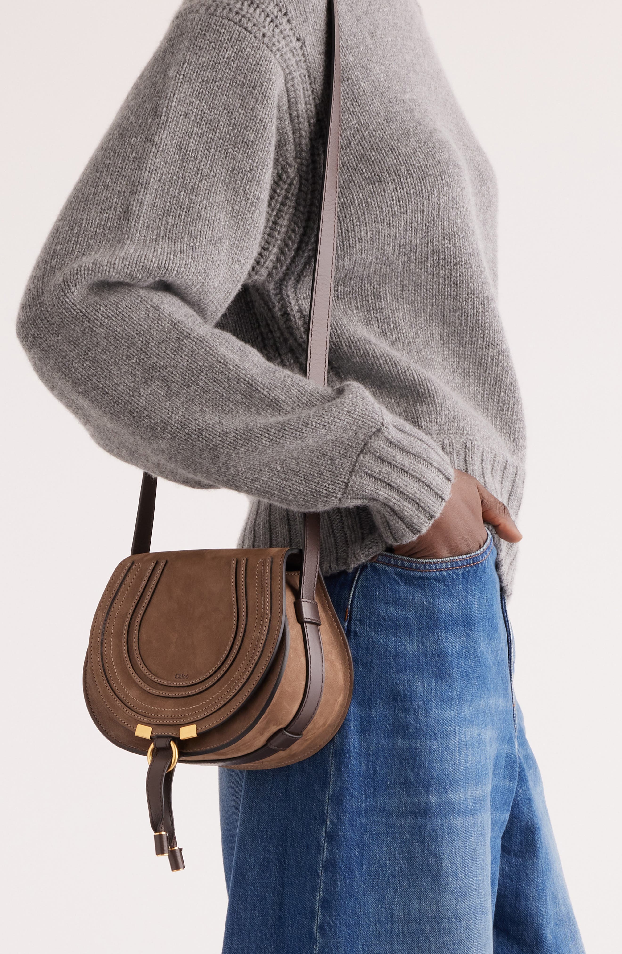 Chloé Small Marcie Leather Crossbody Bag in Flannel Grey at Nordstrom - 3
