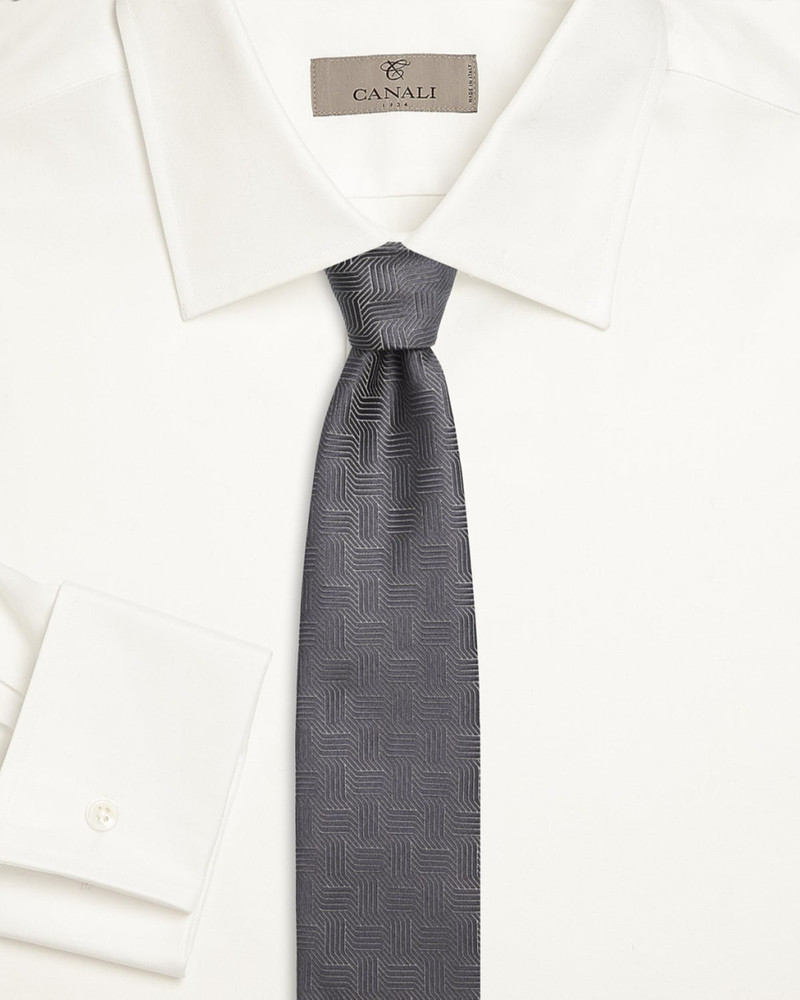 Canali Men's Art Deco Silk Tie, Silver outlook