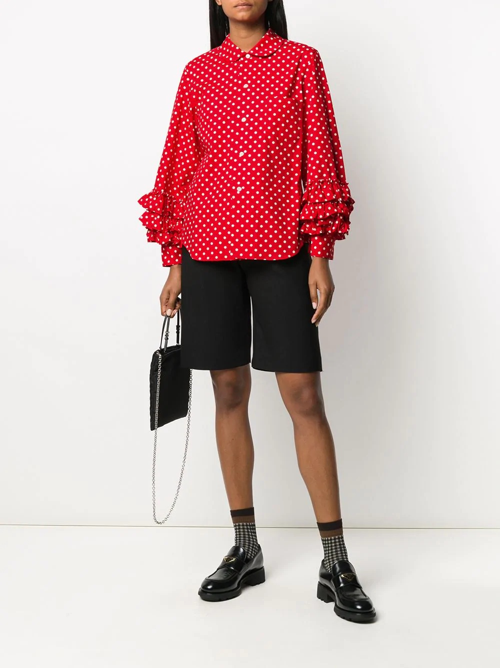 polka dot print ruffle trim shirt - 2