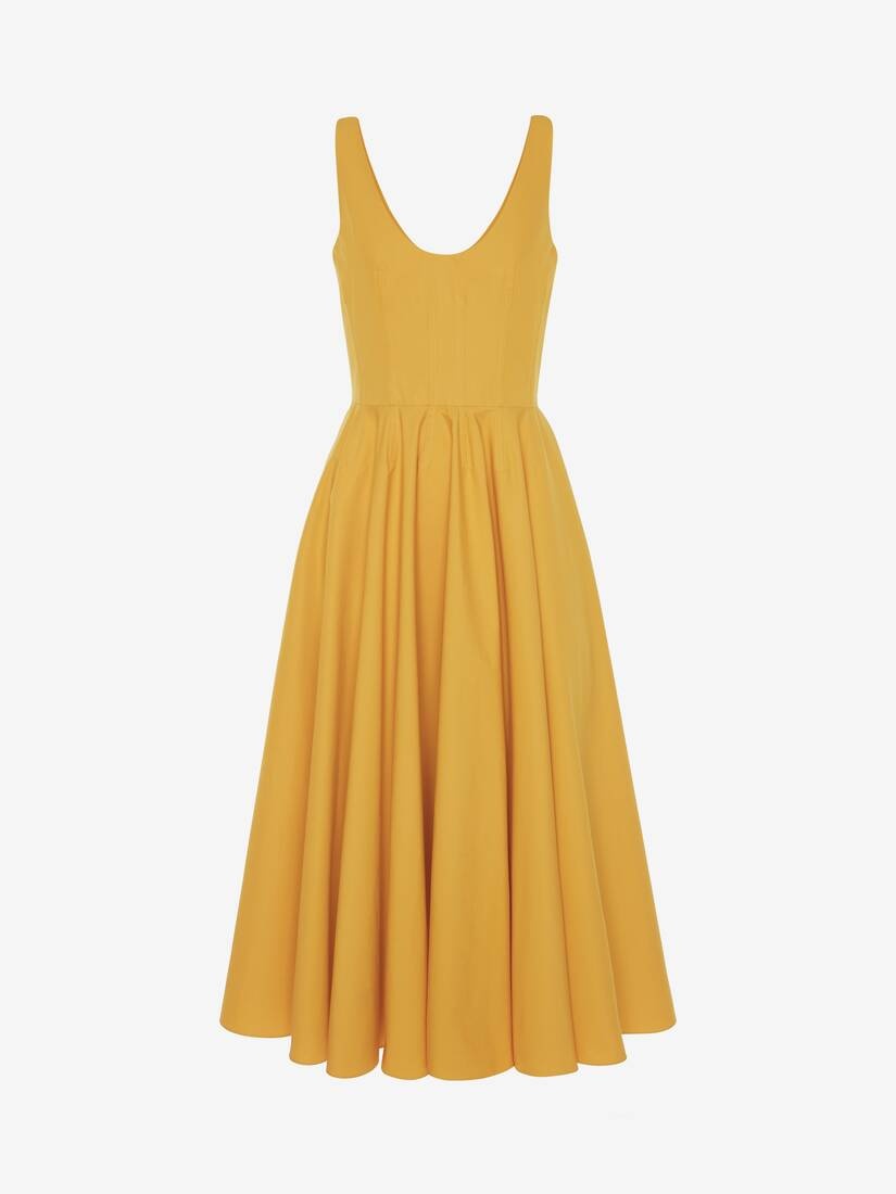 Cotton Poplin Scoop Neck Midi Dress in Pop Yellow - 1