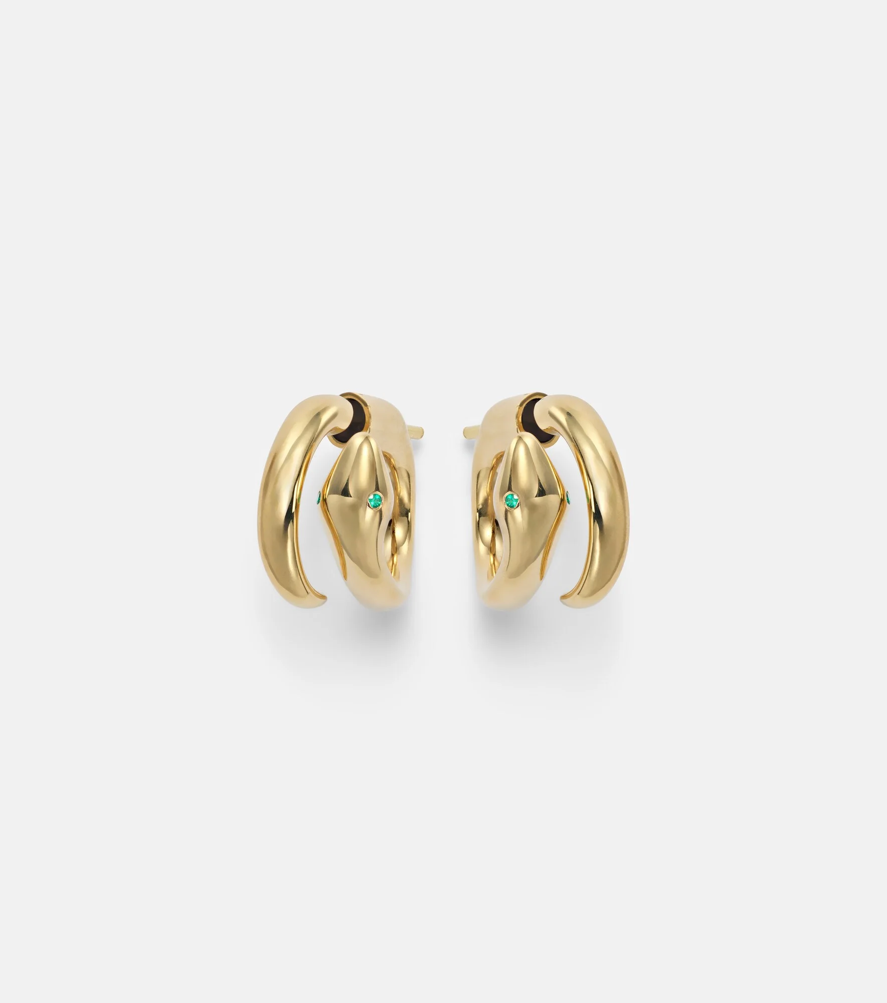 Spiral Cobra 18kt gold earrings with emeralds - 1