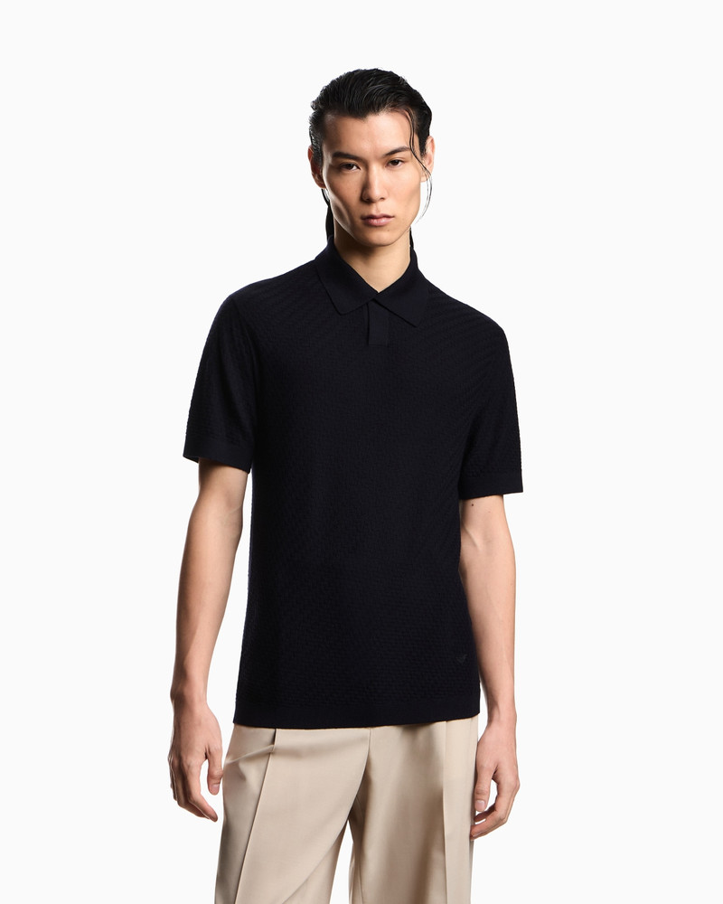 EMPORIO ARMANI POLO SHIRT-COLLAR JUMPER IN VIRGIN WOOL WITH CHECK MOTIF outlook