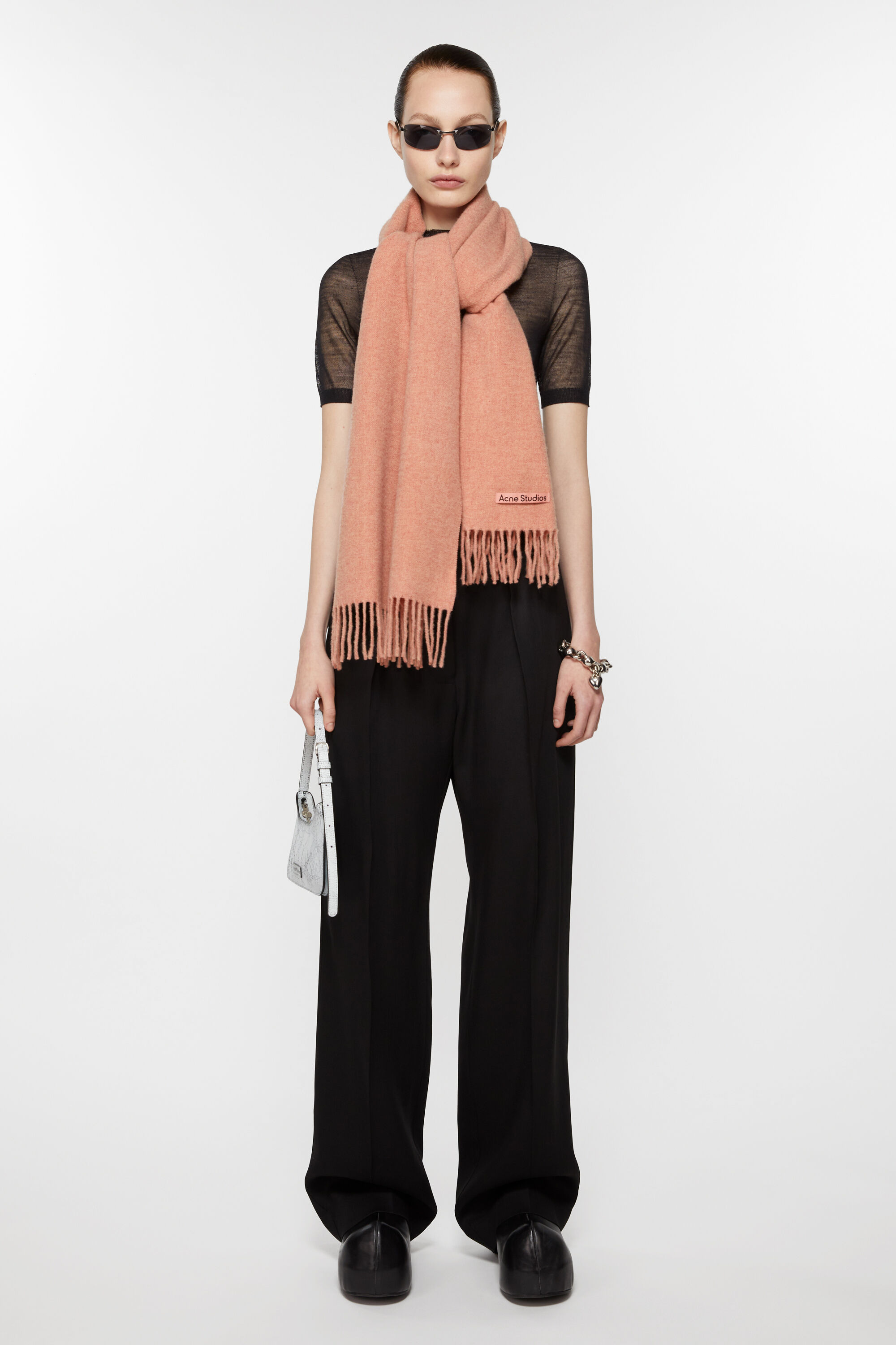 Fringe wool scarf – Narrow - Rose Melange - 2