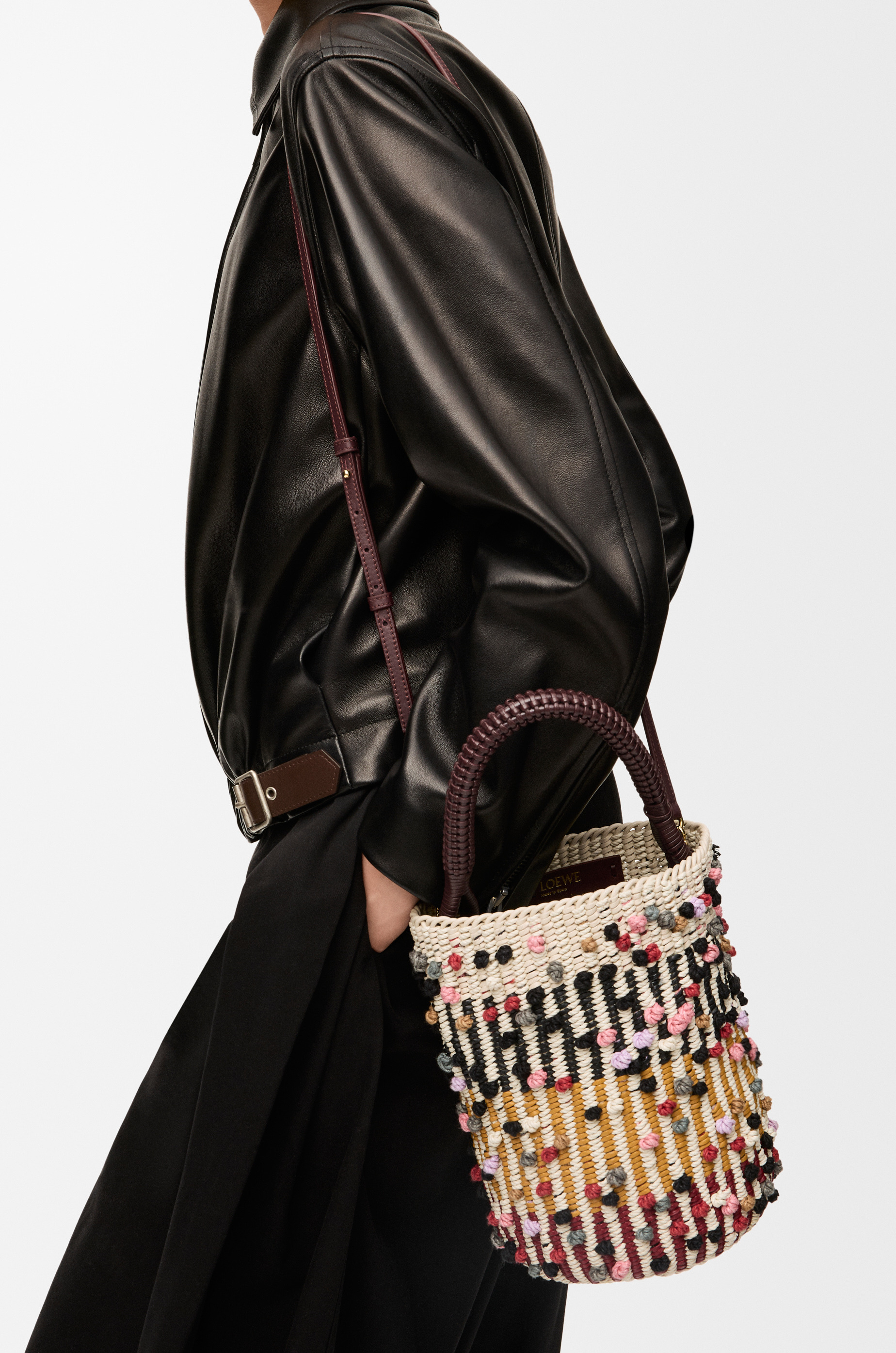 Bucket in cord, leather and wool - 2