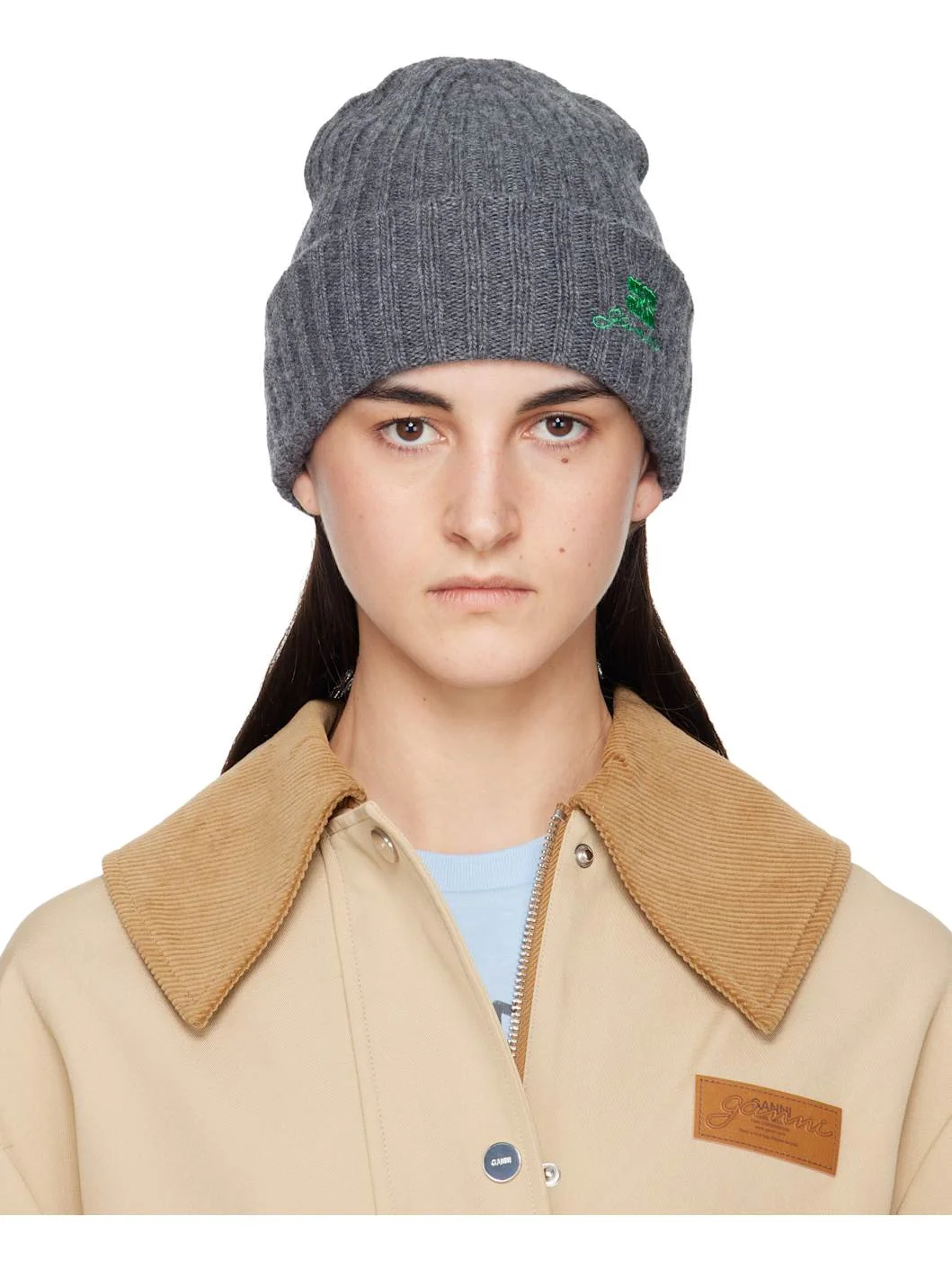 Gray Wool Knit Beanie - 1