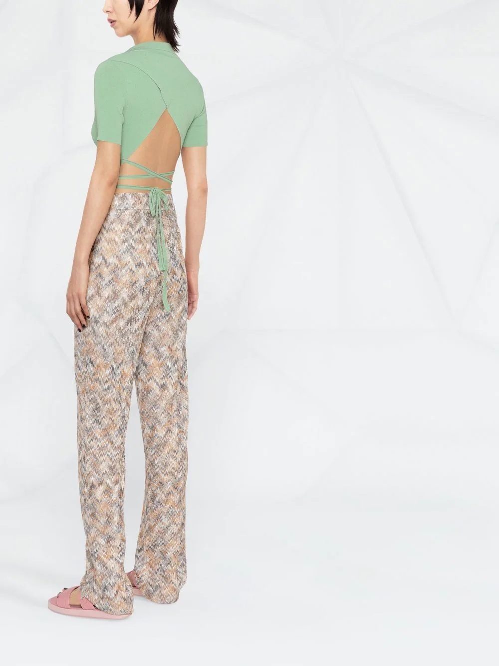 zigzag-knit straight-leg trousers - 3