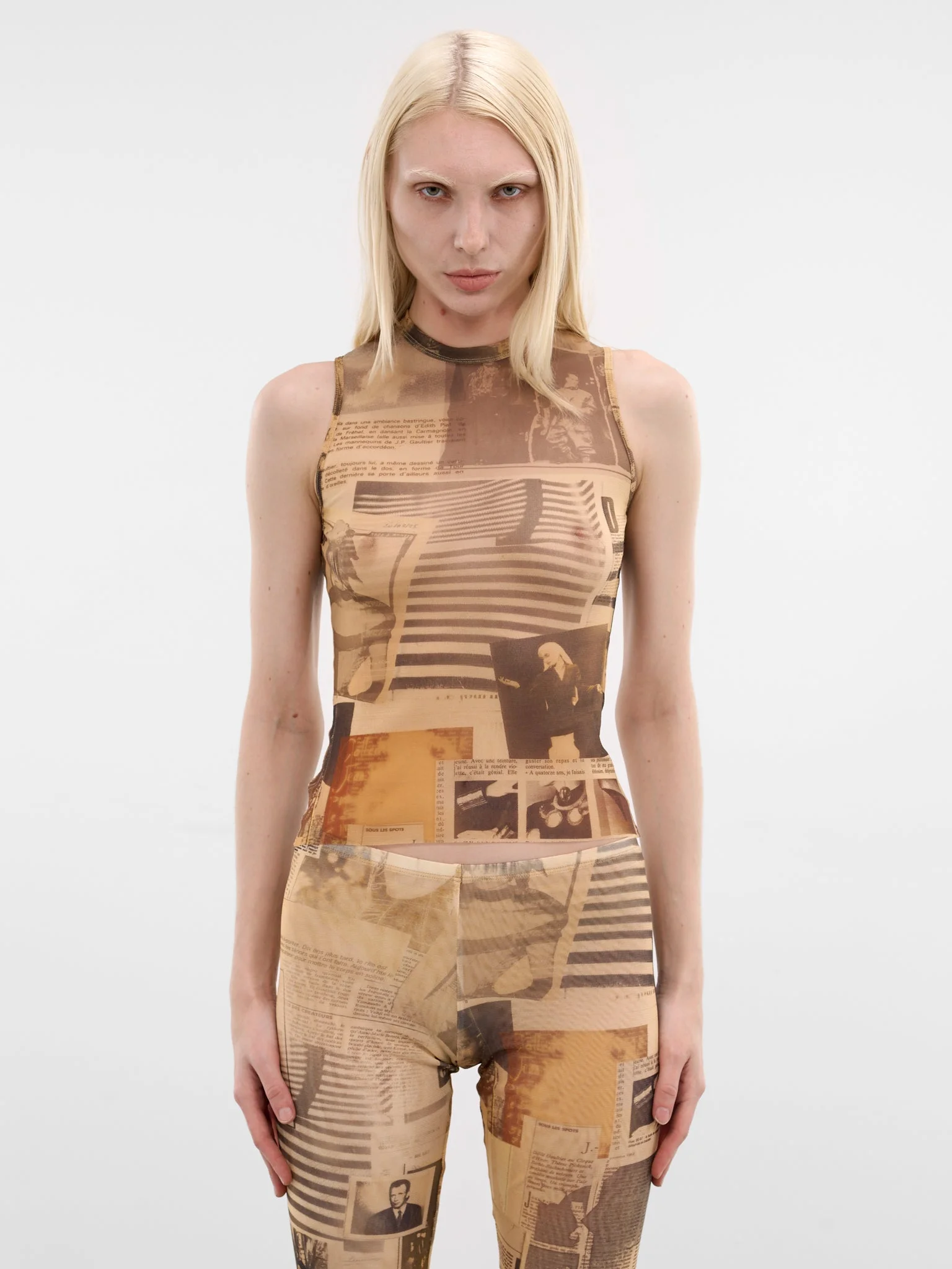 Beige Journal Print Mesh Tank - 1