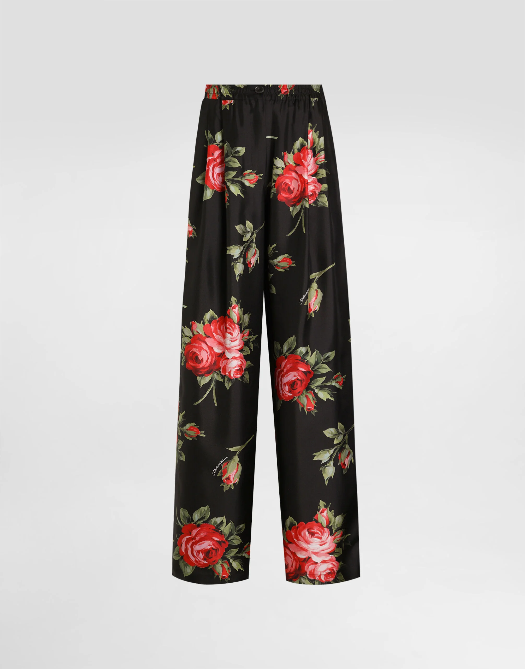 Rose bouquet-print wide twill trousers - 1