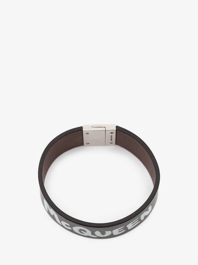 Mcqueen Graffiti Leather Cuff in Black/white - 3