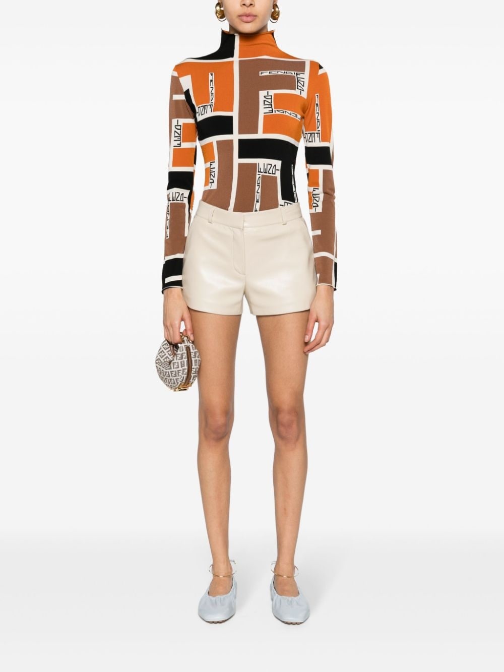 logo-jacquard mock-neck blouse - 2