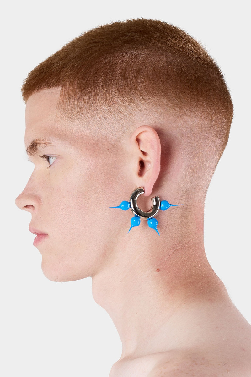 SUNNEI SPIKE RUBBERIZED SMALL HOOP EARRINGS / silver / turquoise outlook