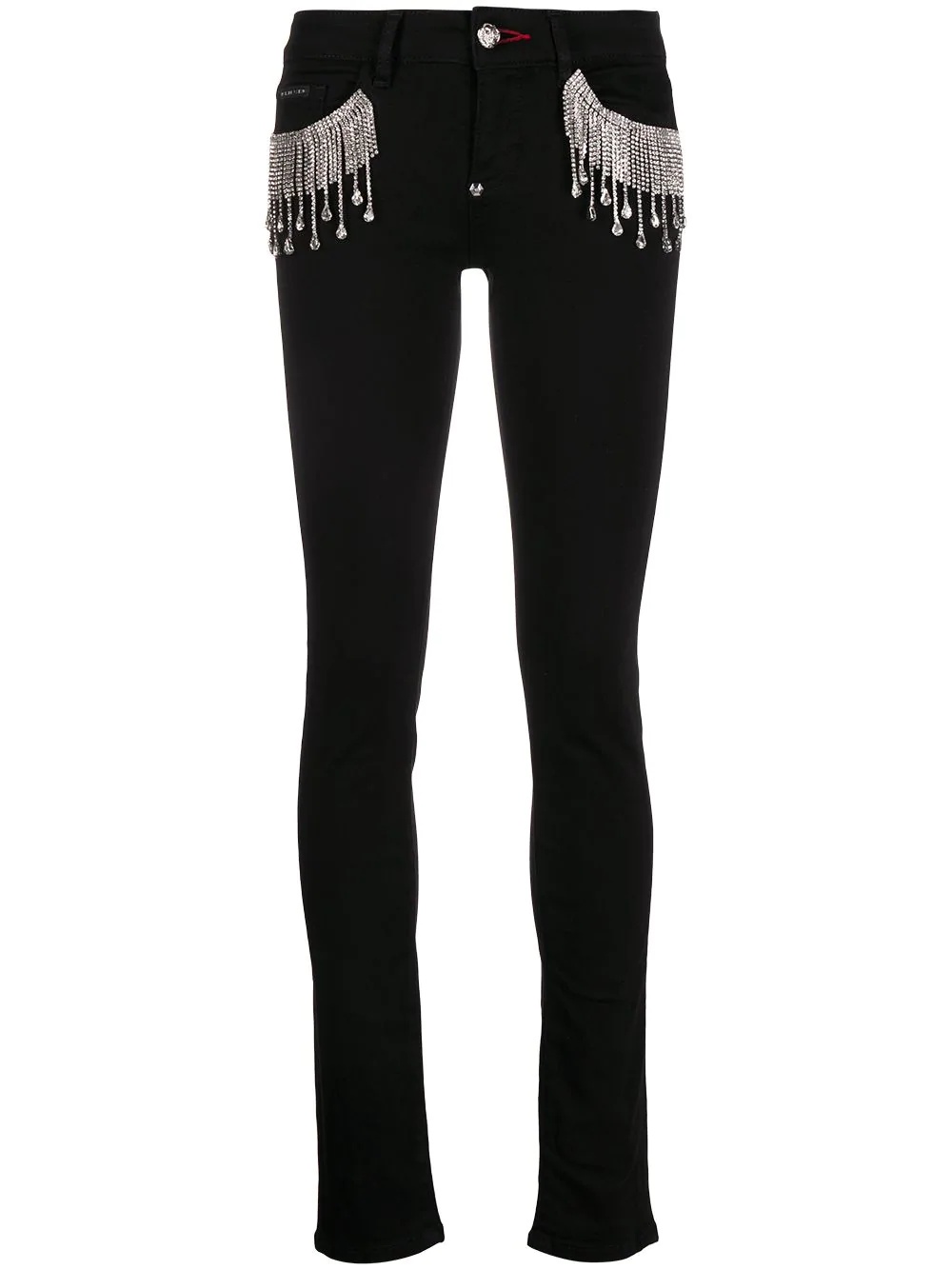 crystal fringe-embellished skinny jeans - 1