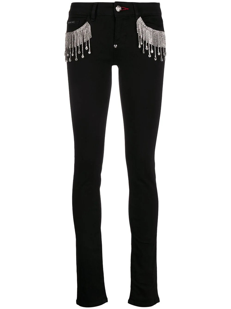 crystal fringe-embellished skinny jeans 1