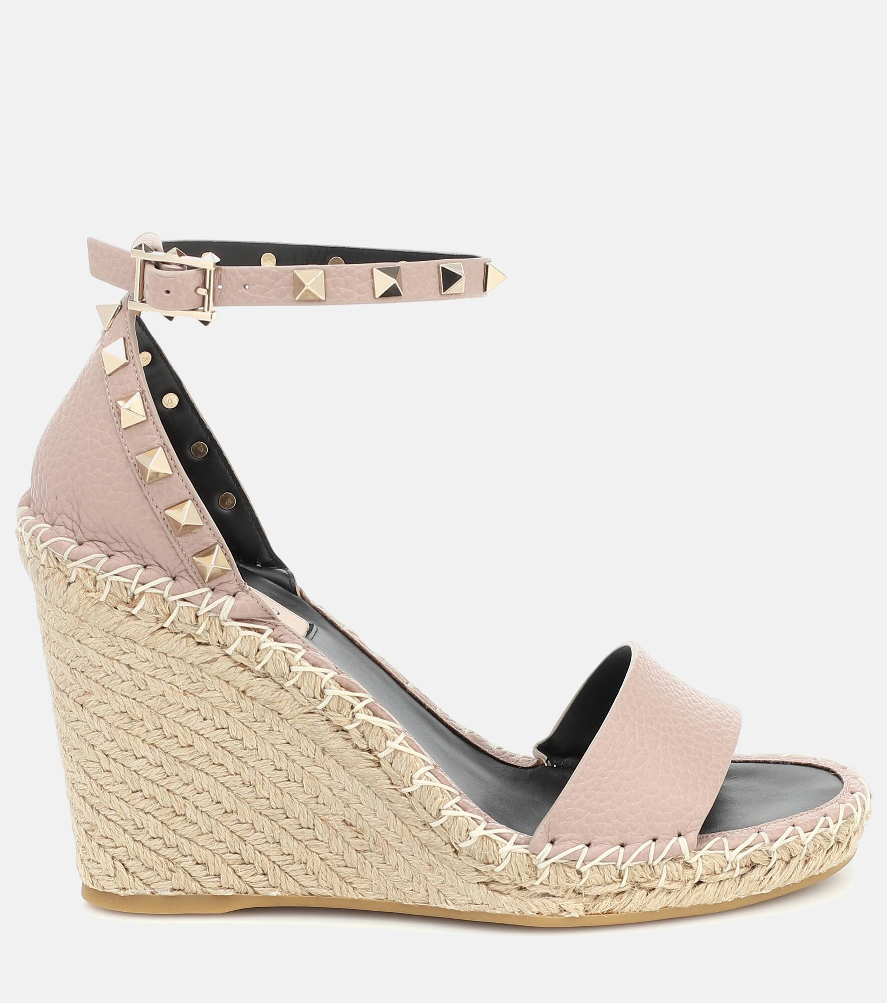 Valentino Garavani Rockstud Double leather wedge espadrilles - 4
