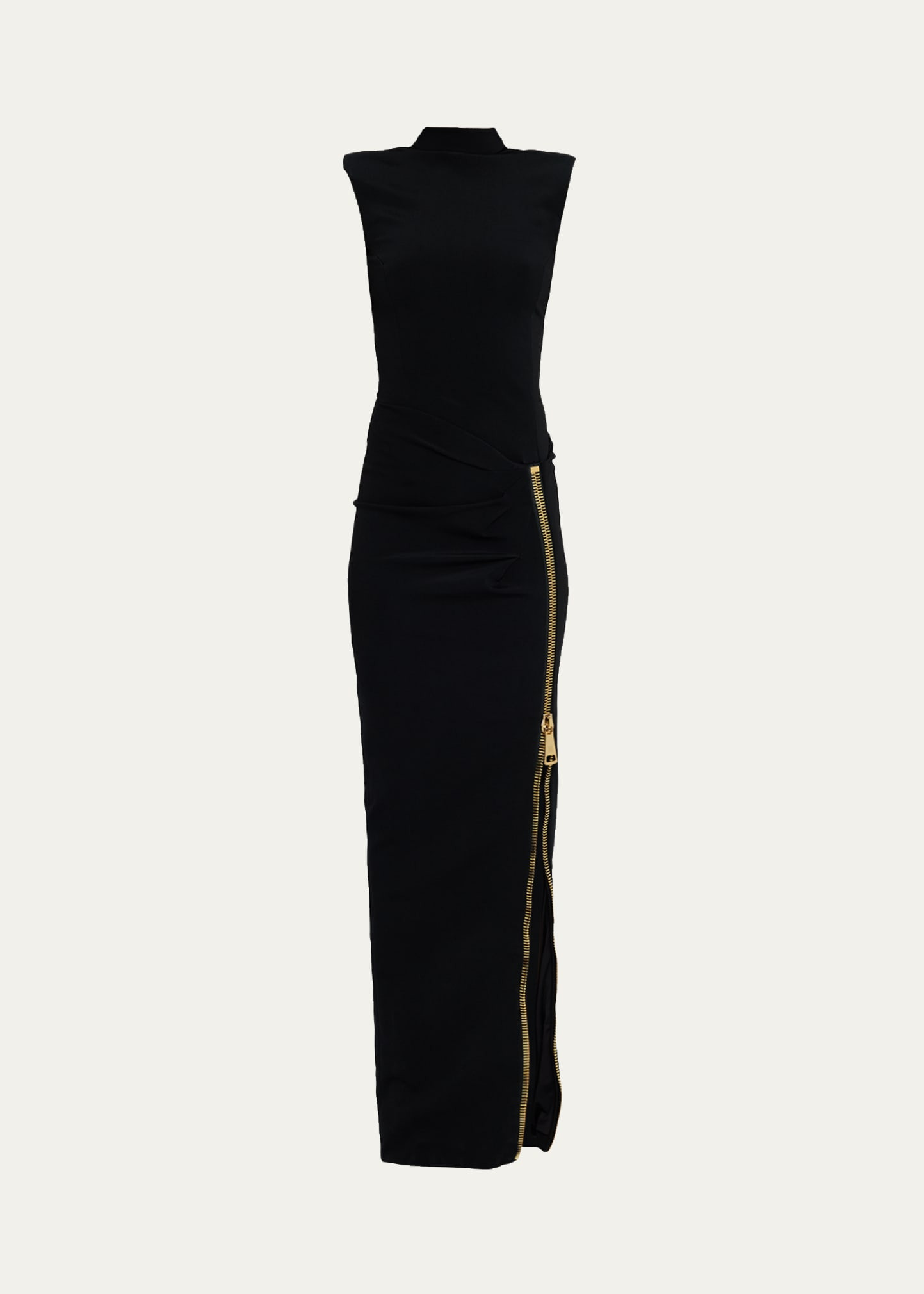 Mock-Neck Zip Slit Sleeveless Gown - 1