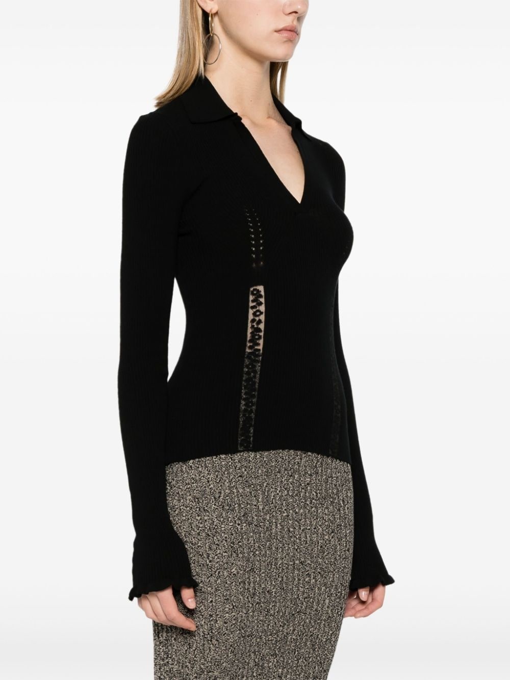 lace-panelling polo jumper - 3