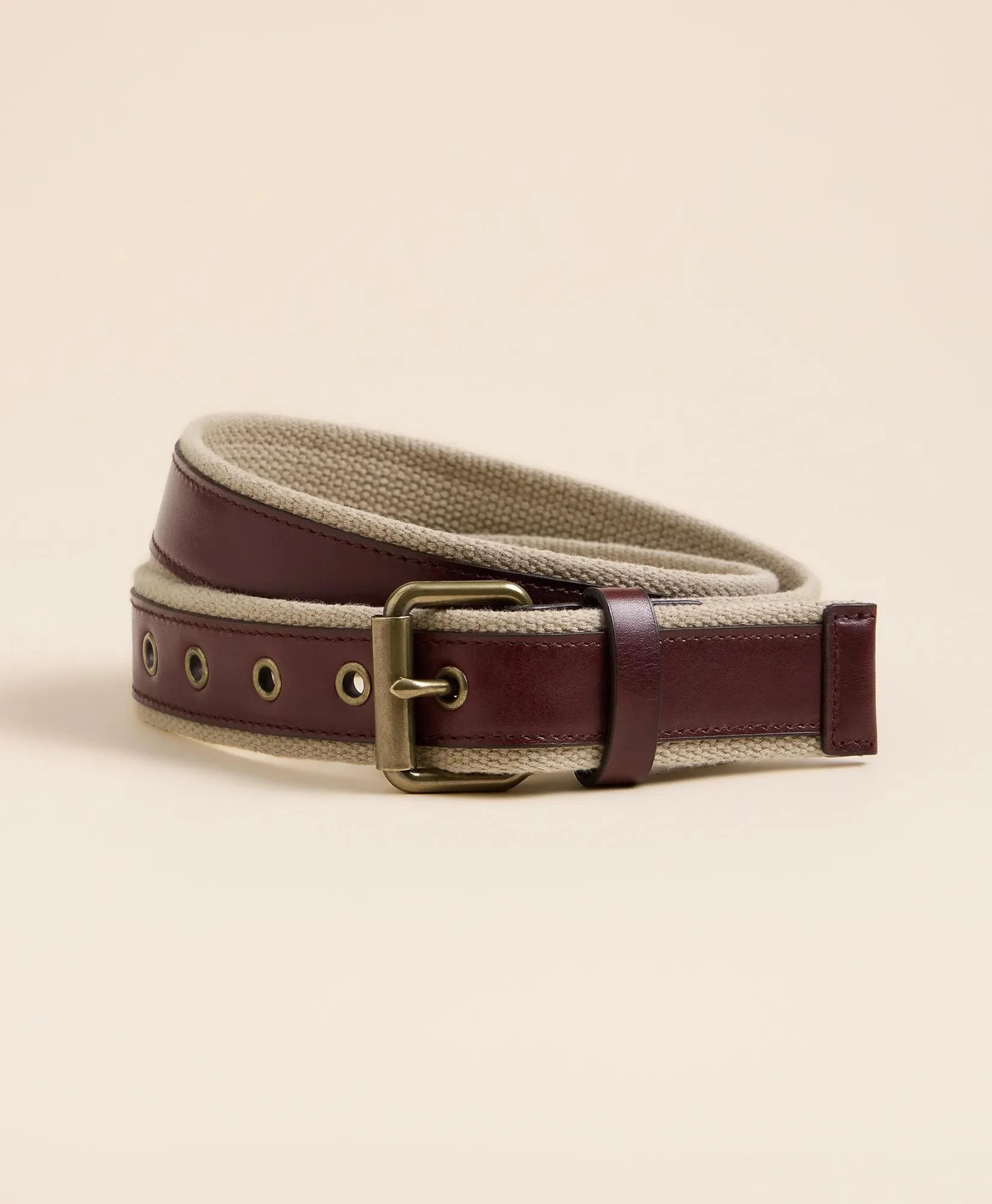 Cotton Webbed, Leather Overlay Belt - 1