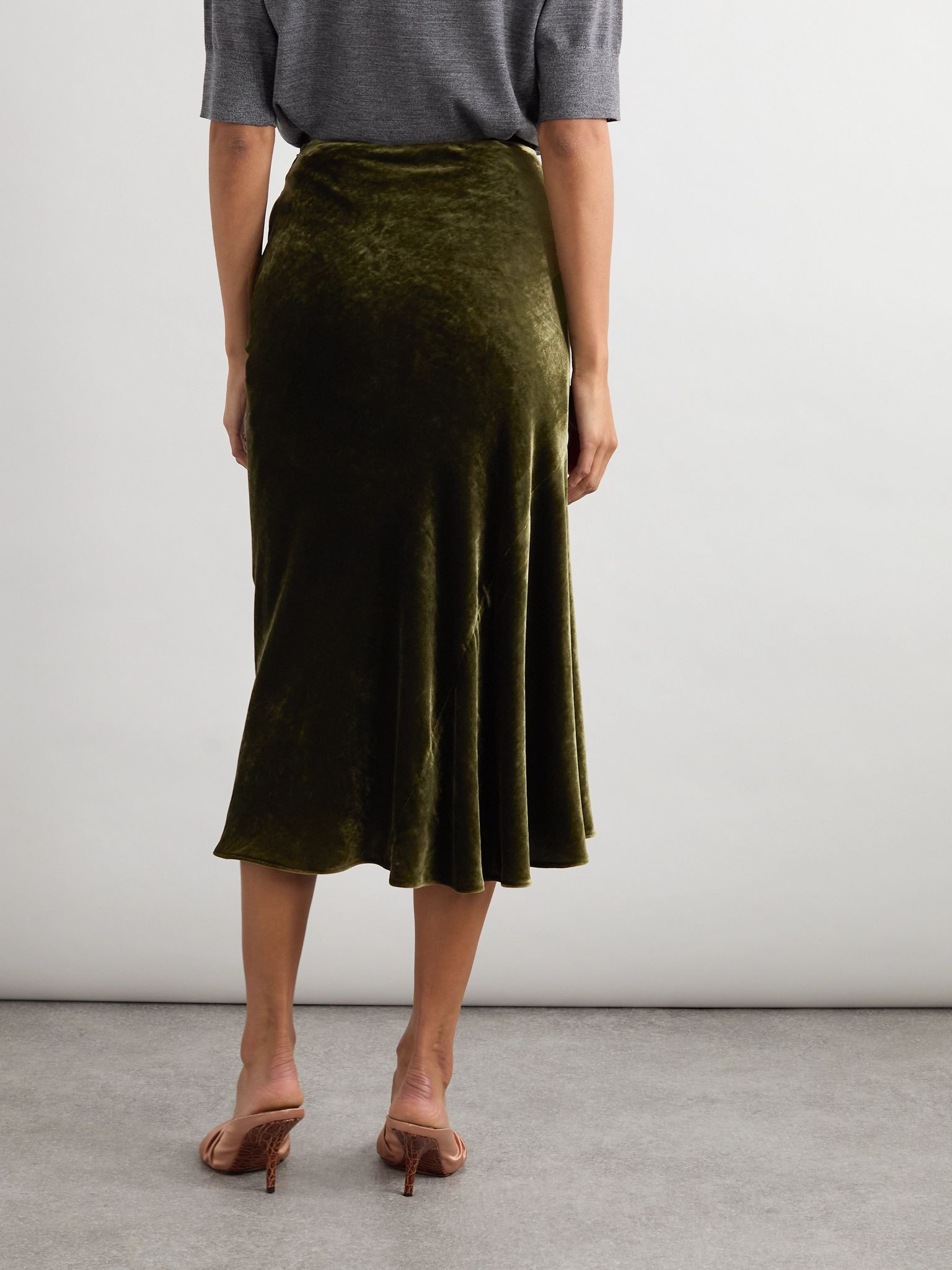 Ruched velvet midi skirt Green - 4