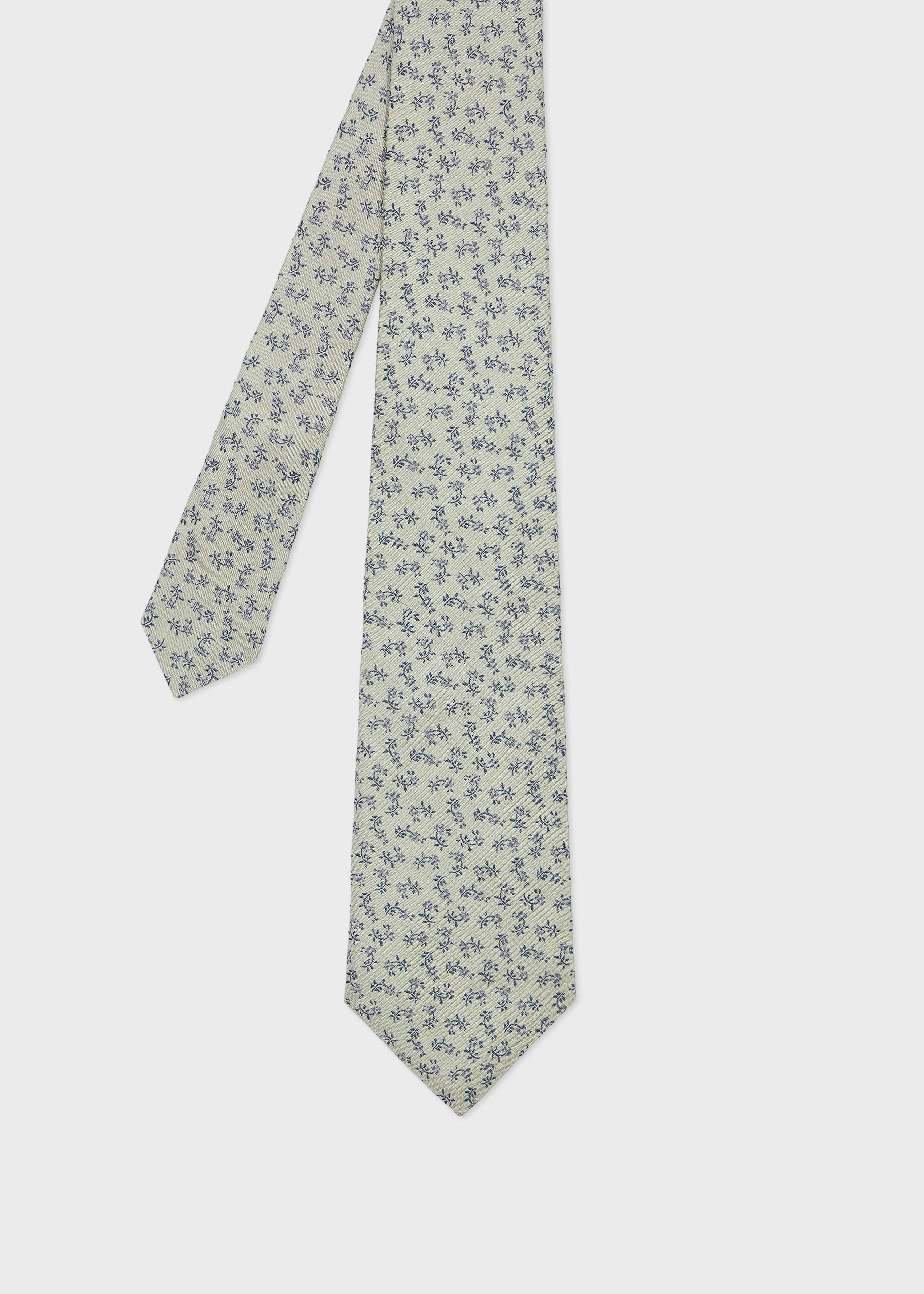 Pale Green Silk Floral Tie - 1