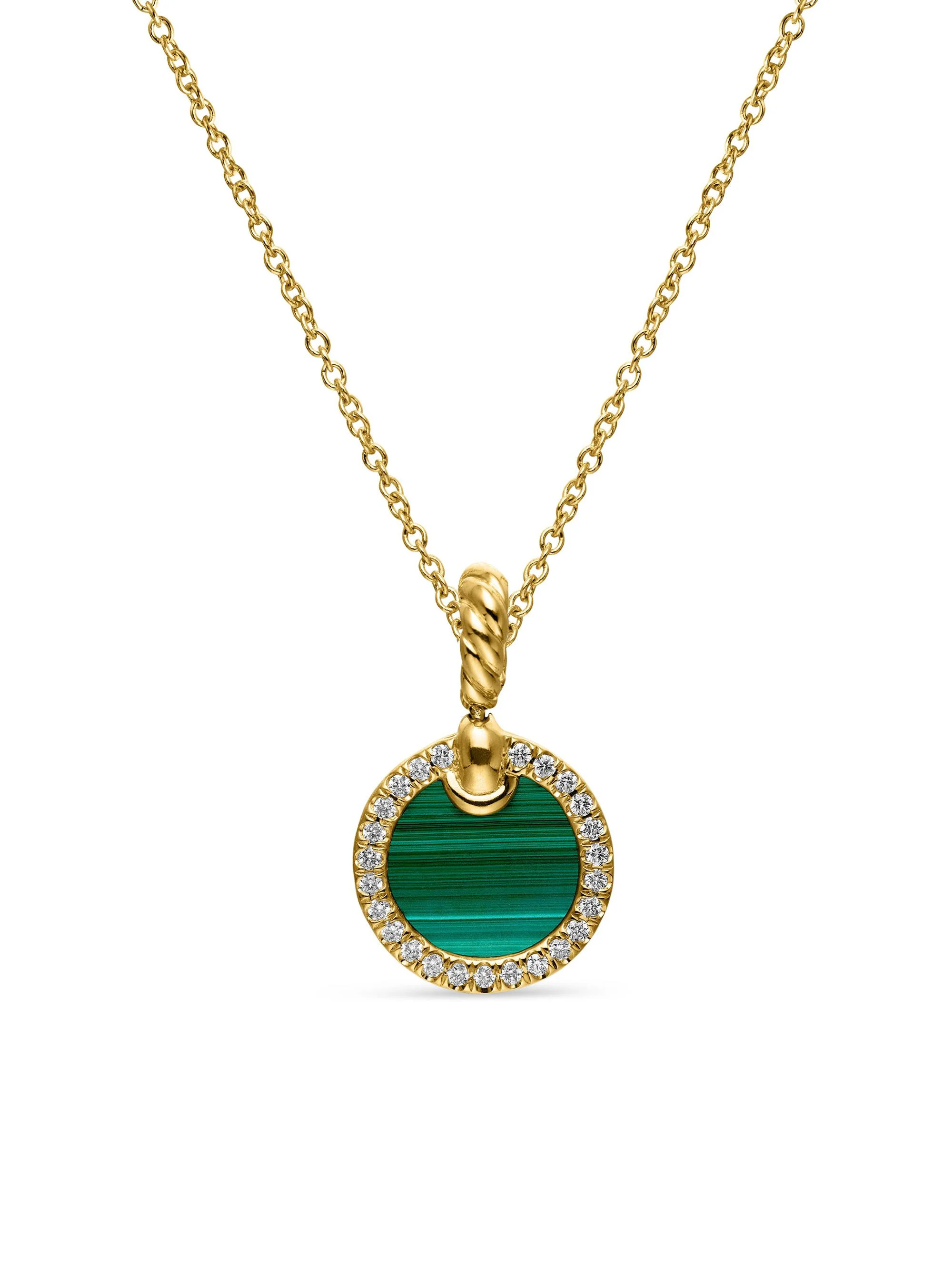 Women's Petite Elements Pendant Necklace in 18K Yellow Gold with Pavé Diamonds - Malachite - 1