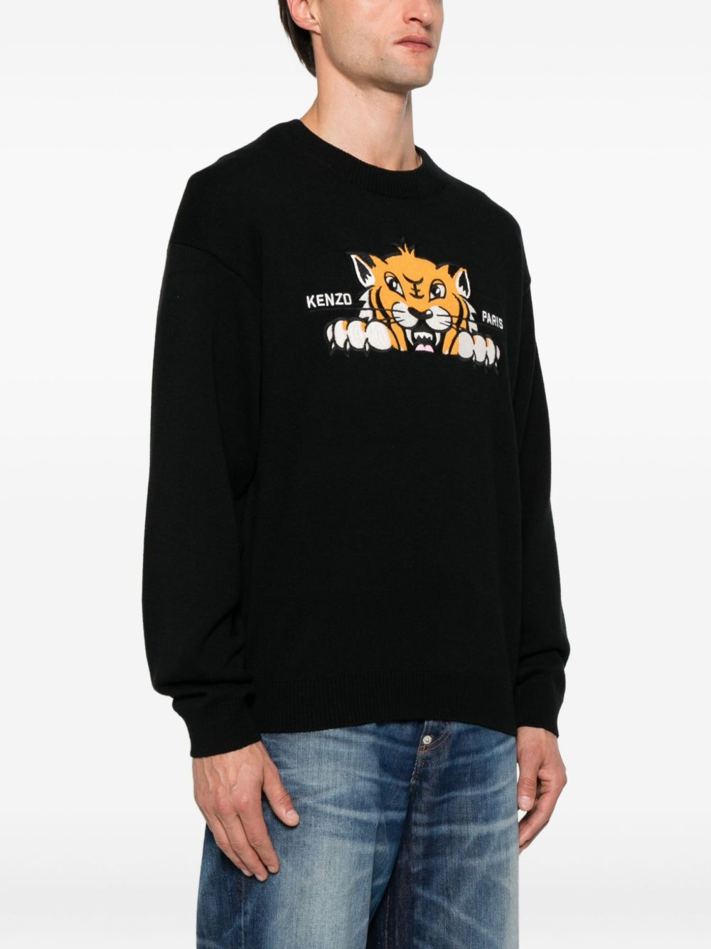 embroidered-tiger crew-neck sweater - 3