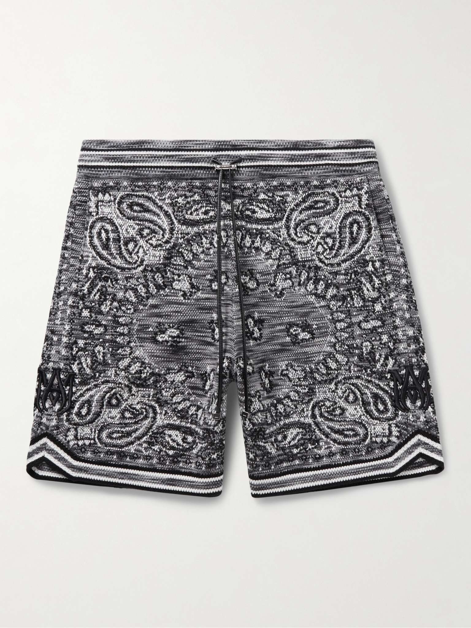 Straight-Leg Space-Dyed Bandana-Jacquard Cotton Drawstring Shorts - 1
