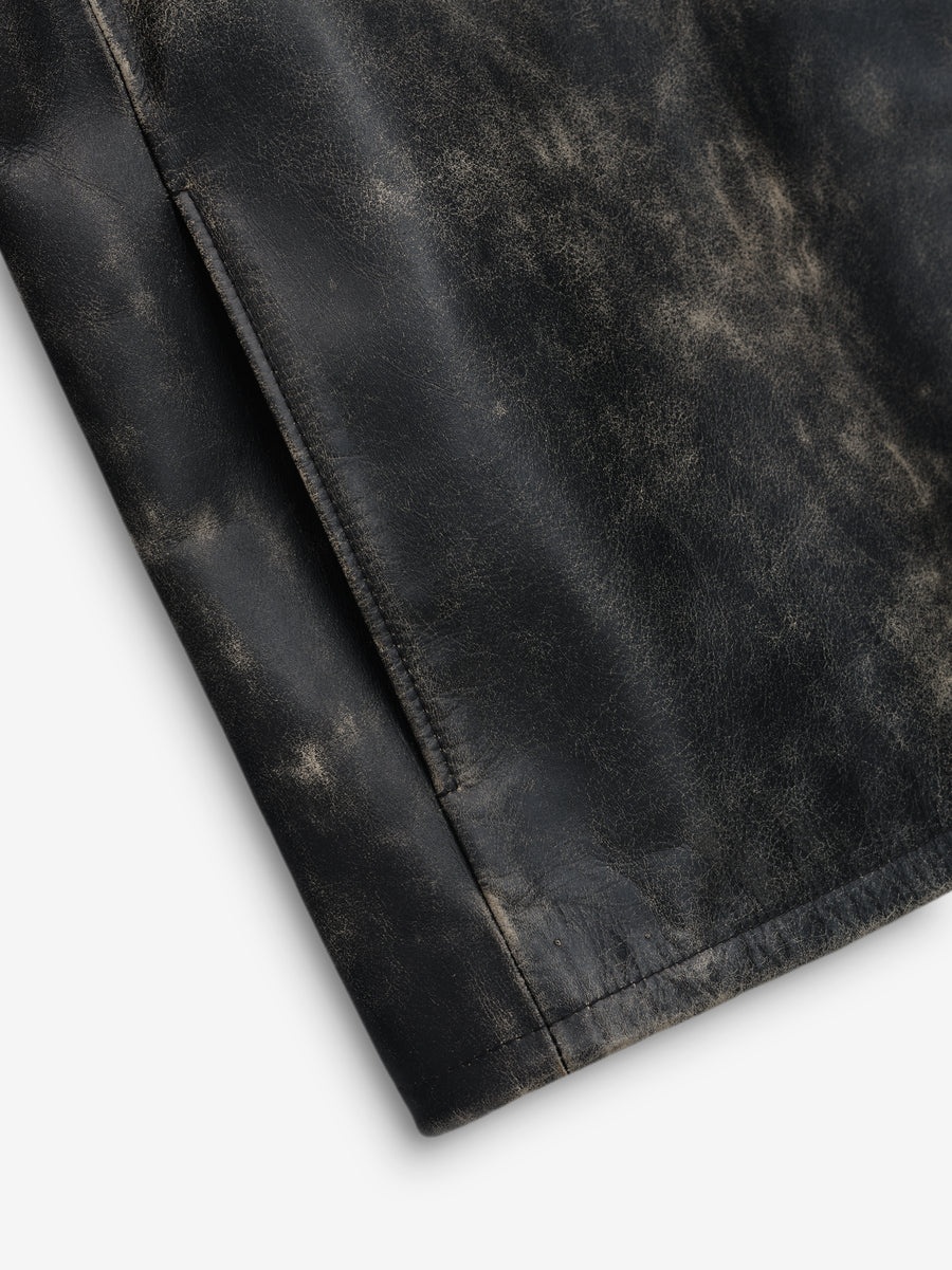 Vintage Leather Moto Collarless Jacket - 3