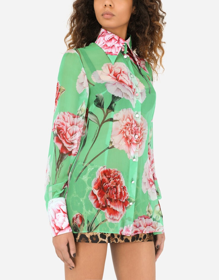 Carnation-print chiffons shirt - 4